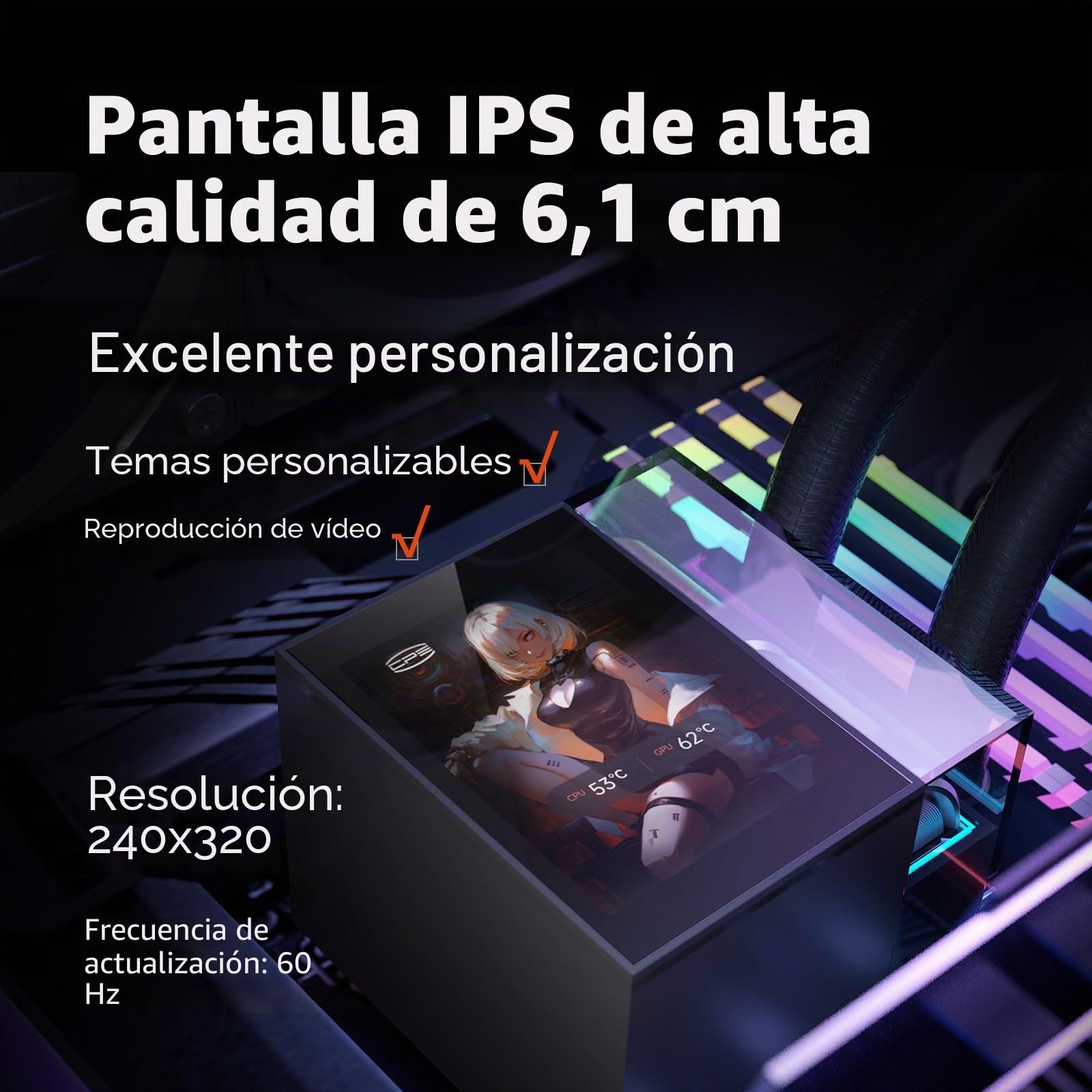 PCCOOLER AIO Enfriador líquido para CPU, pantalla LCD IPS de 2,4 pulgadas, enfriador líquido de 360 mm compatible con AM4, AM5, Intel LGA 1700/1851/115X CPS (DS360 Display BK)