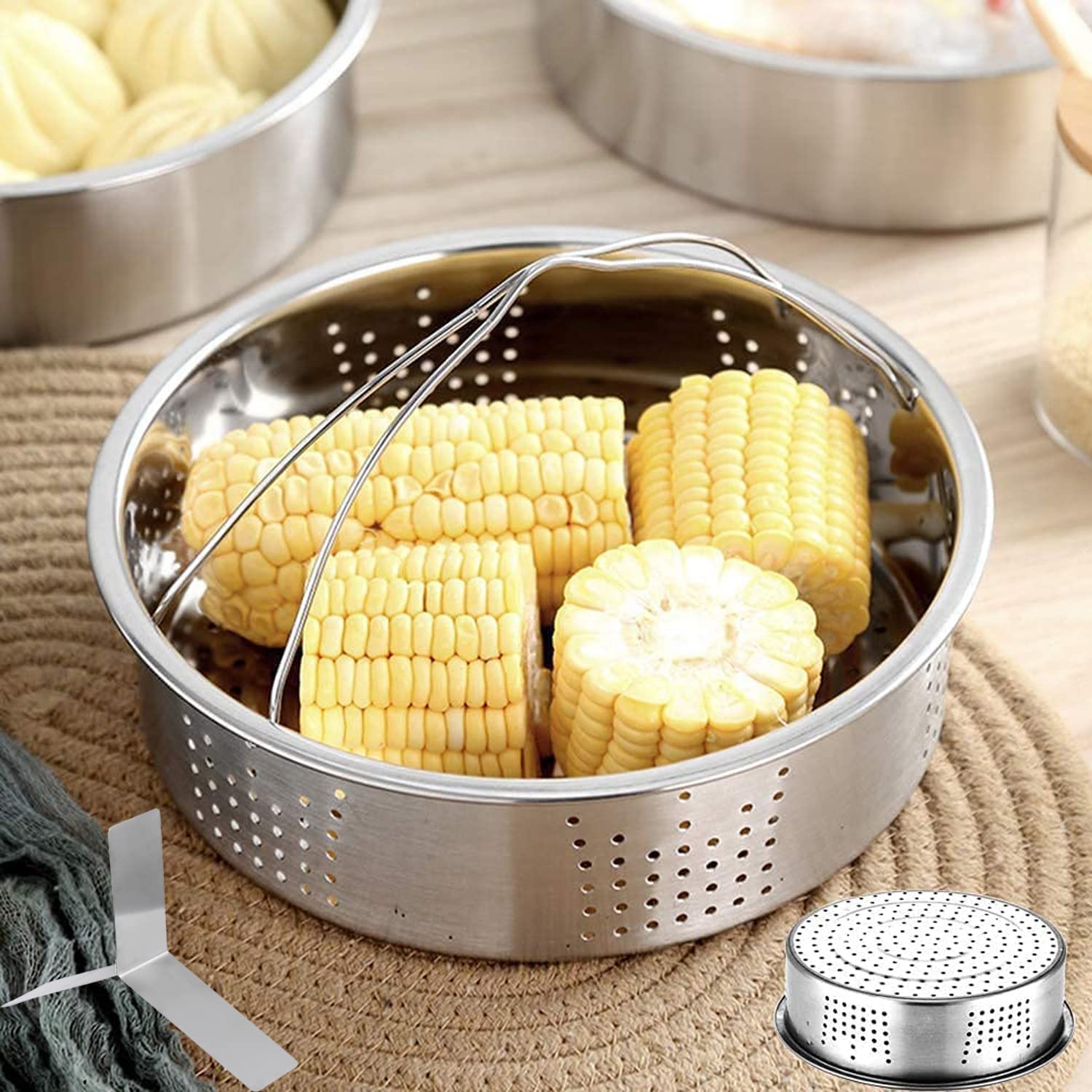 Set Cestelli Vapore, Accessori Pentola Pressione, Cestello Cottura a Vapore, Cestello a Vapore,10000, Cucina Cestino a Vapore, per Panini al Vapore, Mais, Pesce,Uova, Verdure