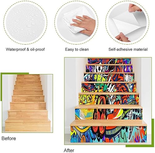 Miniatura 4 de Calcomanías modernas de grafiti en acuarela, calcomanías para escaleras para escaleras, abstracto, hip hop, ciudad, calle, pared, colorido graffiti,