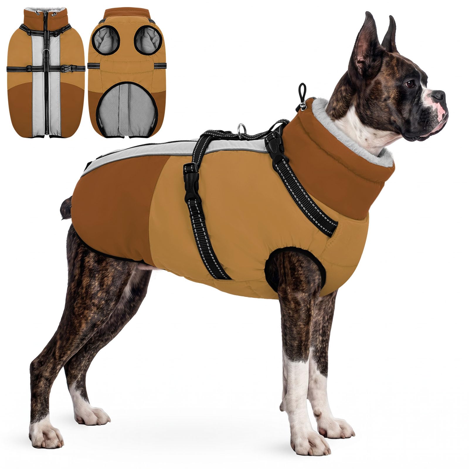 AOFITEE Dog Winter Coat Warm Dog Jacket with Harness for Medium Dogs