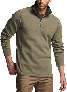 Men's Thermal Fleece Quarter Zip Sweater, Outdoor Lightweight Long Sleeve Pullover, Casual Mock Neck Polo Sweaters
