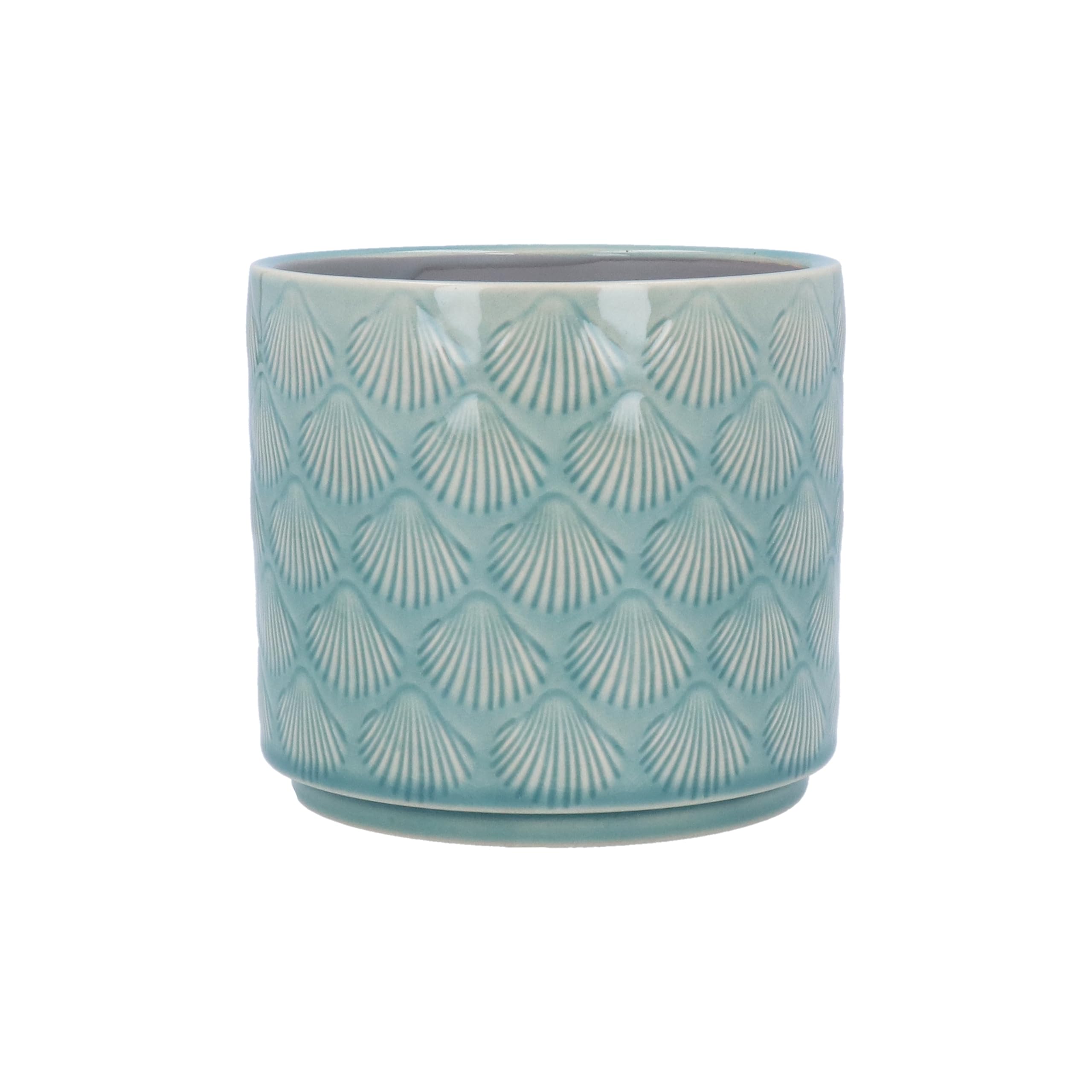 Gisela Graham Stoneware Plant Pot Cover, Blue Sea Shells, 12cm x 14cm, Glazed