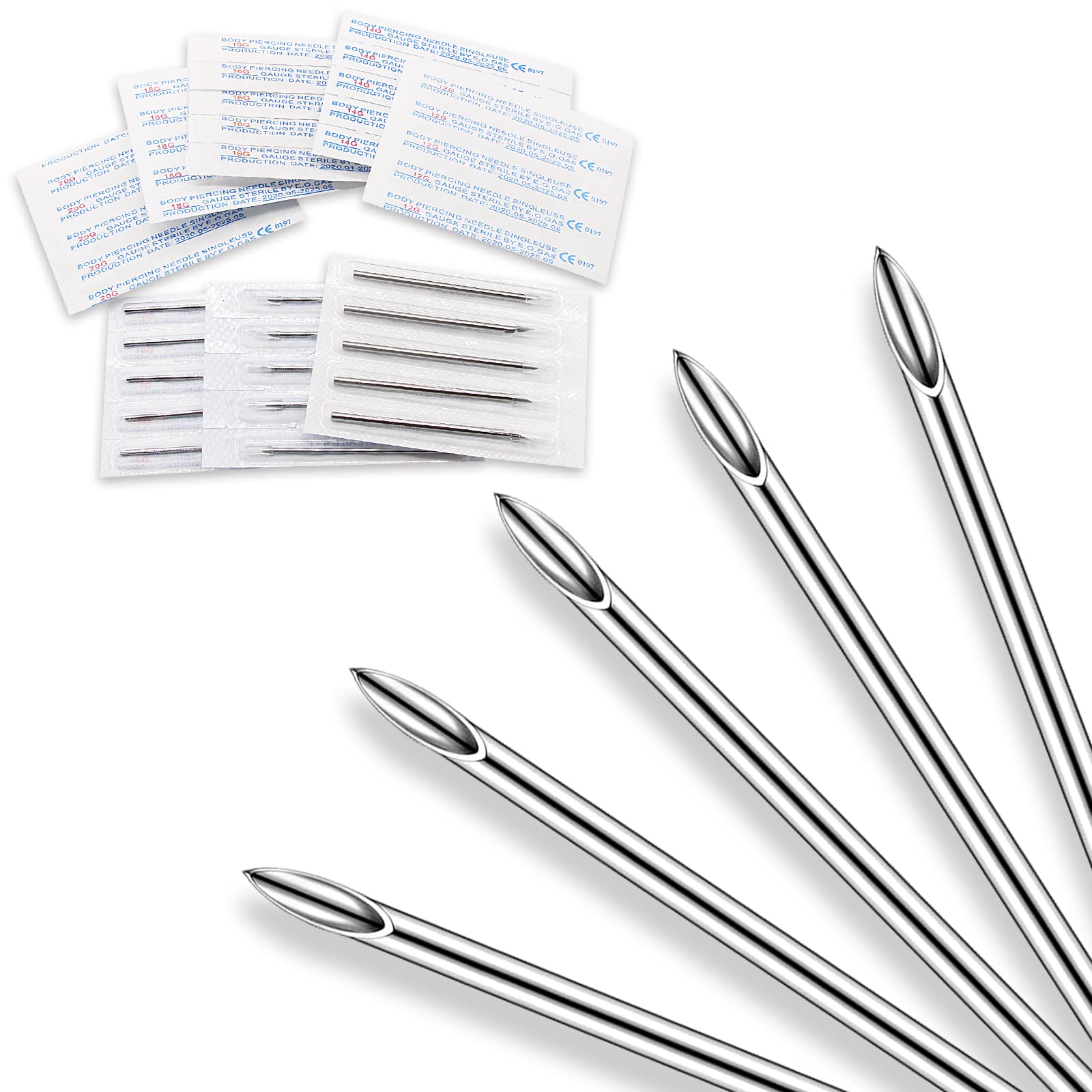 14G 100pcs Professional Piercing Needles - 316L Stainless Steel Jewelry Needles Hollow Design, Ultra Sharp for Earlobe, Nose Piercing & Jewelry