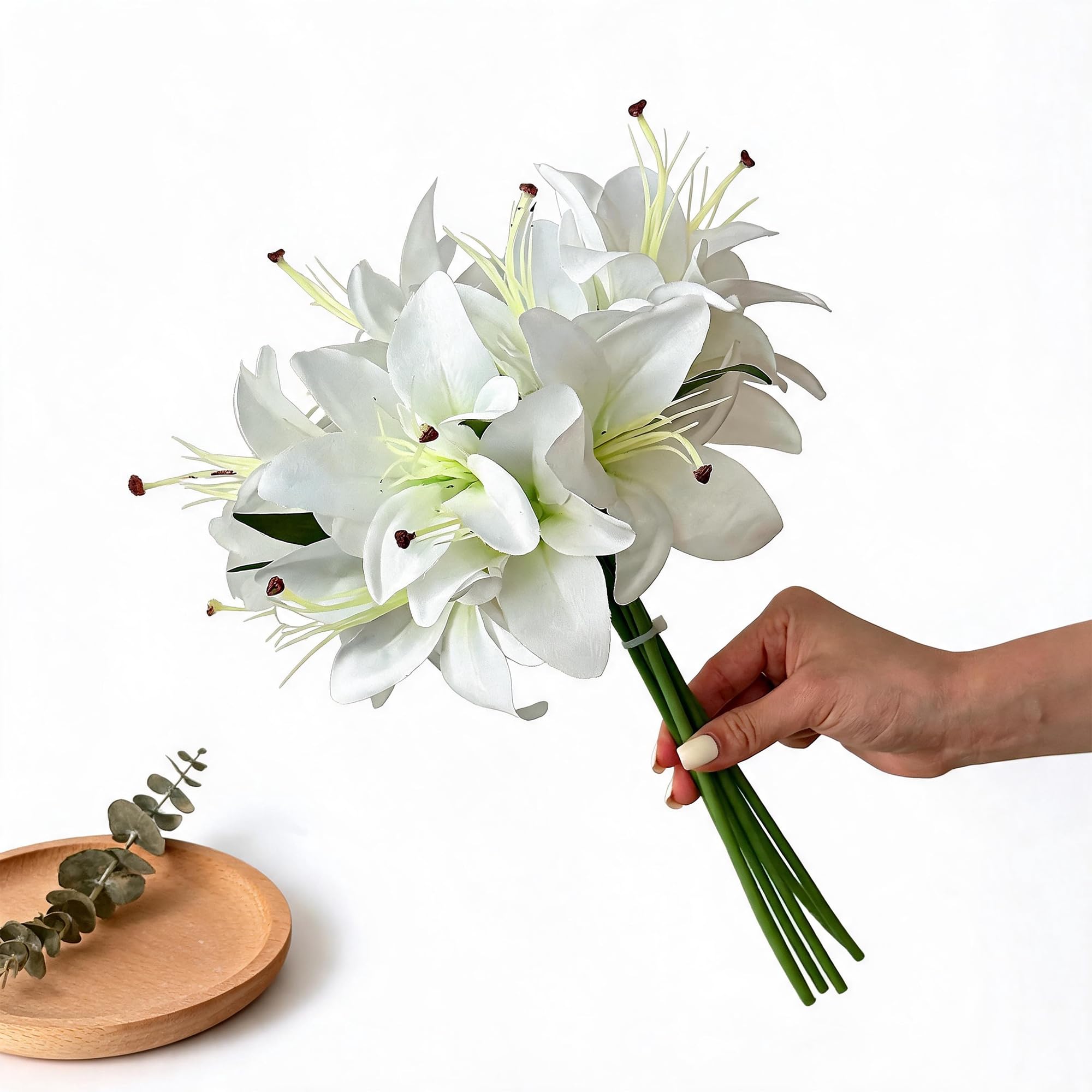 MINWEGI 6 White Artificial Lilies for Wedding Bouquet