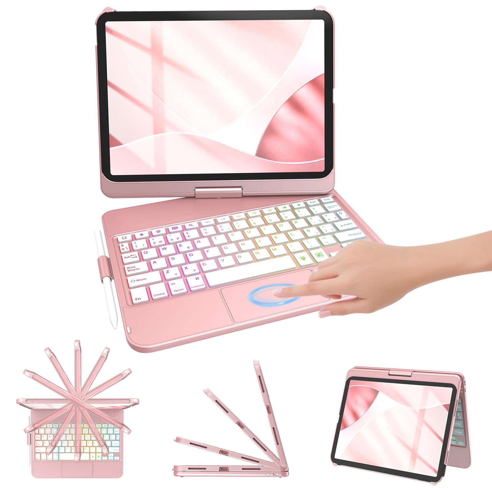 FUWANG Funda con Teclado para iPad A16 11ª Generación 2025 | 360° Rotable,Retroiluminado con Soporte para Lápiz,Funda Teclado iPad 11 Generacion Global Recycled Standard Global Recycled Standard Global Recycled Standard
