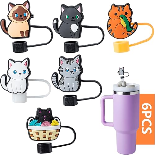 6 fundas de paja para gatos para copa Stanley, tapa de paja de 0.4 pulgadas0.394 in de diámetro, compatible con vasos Stanley 20, 30 y 40 0z, tapas
