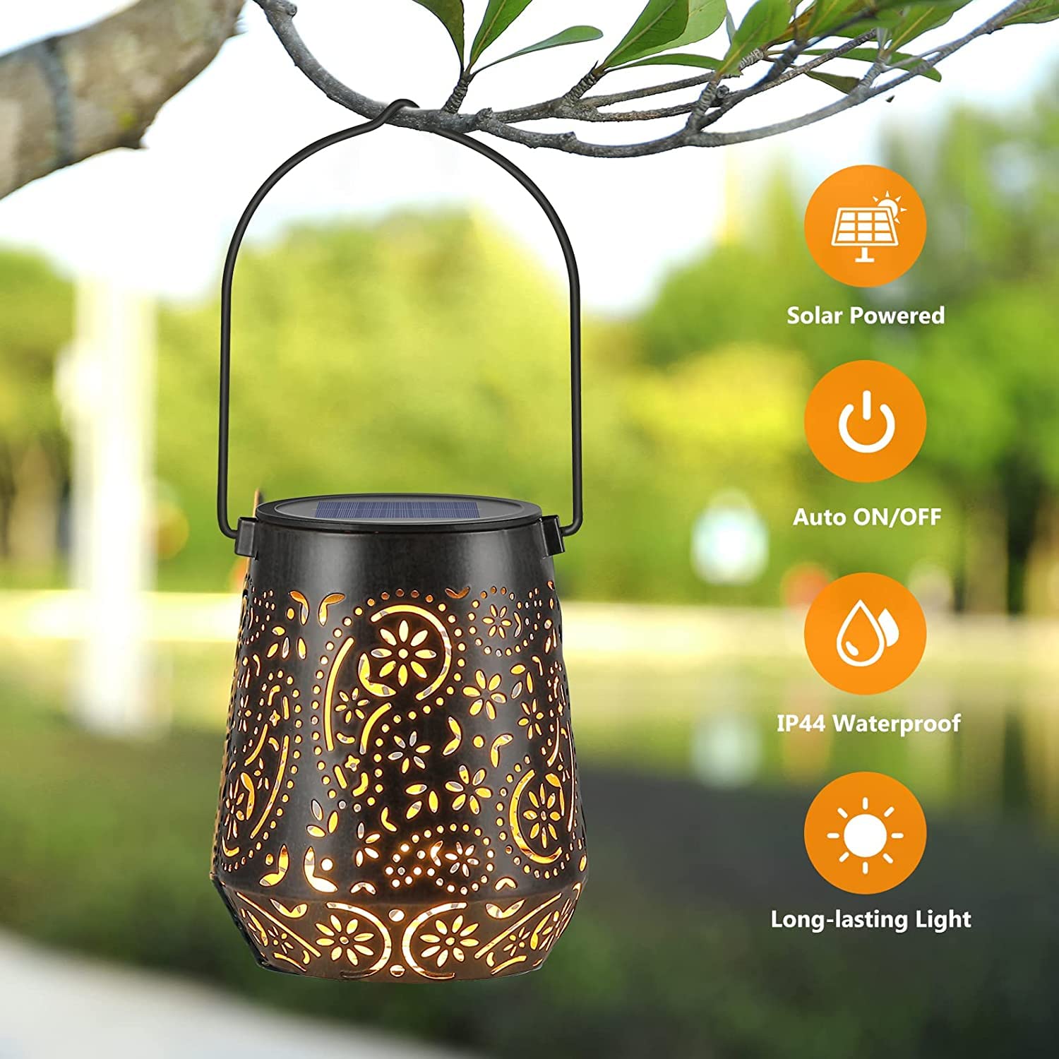 Faroles solares para exteriores, impermeables, para colgar, con asa para patio, jardín, camino, césped, porche, decoración (3 unidades)