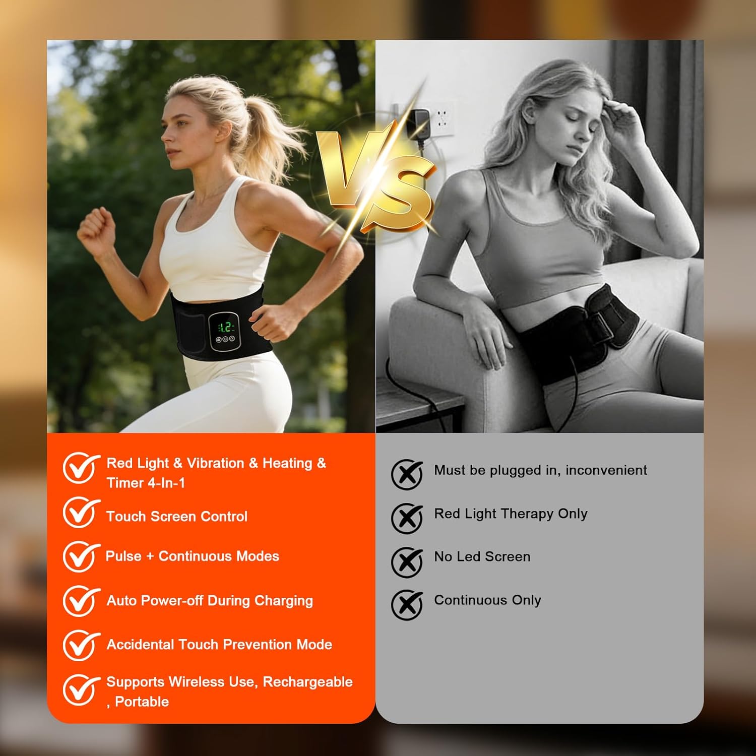 Red Light Therapy Belt for Body, 660nm & 850nm, 105 LED Beads, 5-Level Dimming, 3-Speed Vibration, & 3 Timed Modes Rechargeable Heating Waist Wrap for Back, Knee, Abdomen