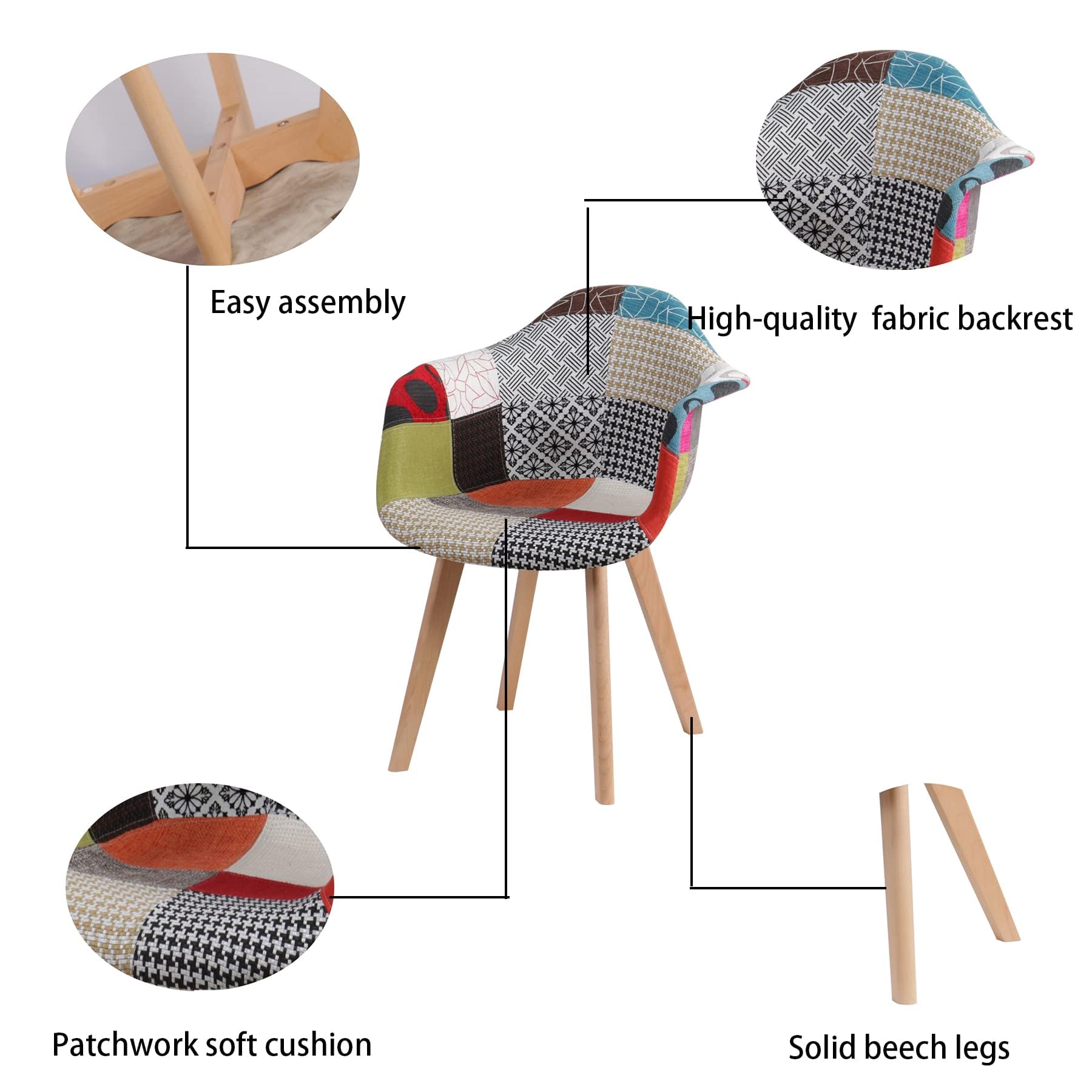 GrandCA HOME Pack de 2 sillas,sillas de Comedor Patchwork Tela de Lino Butaca, Silla de salón, sillas de recepción, Silla de Cocina (Rojo, Pack 2)