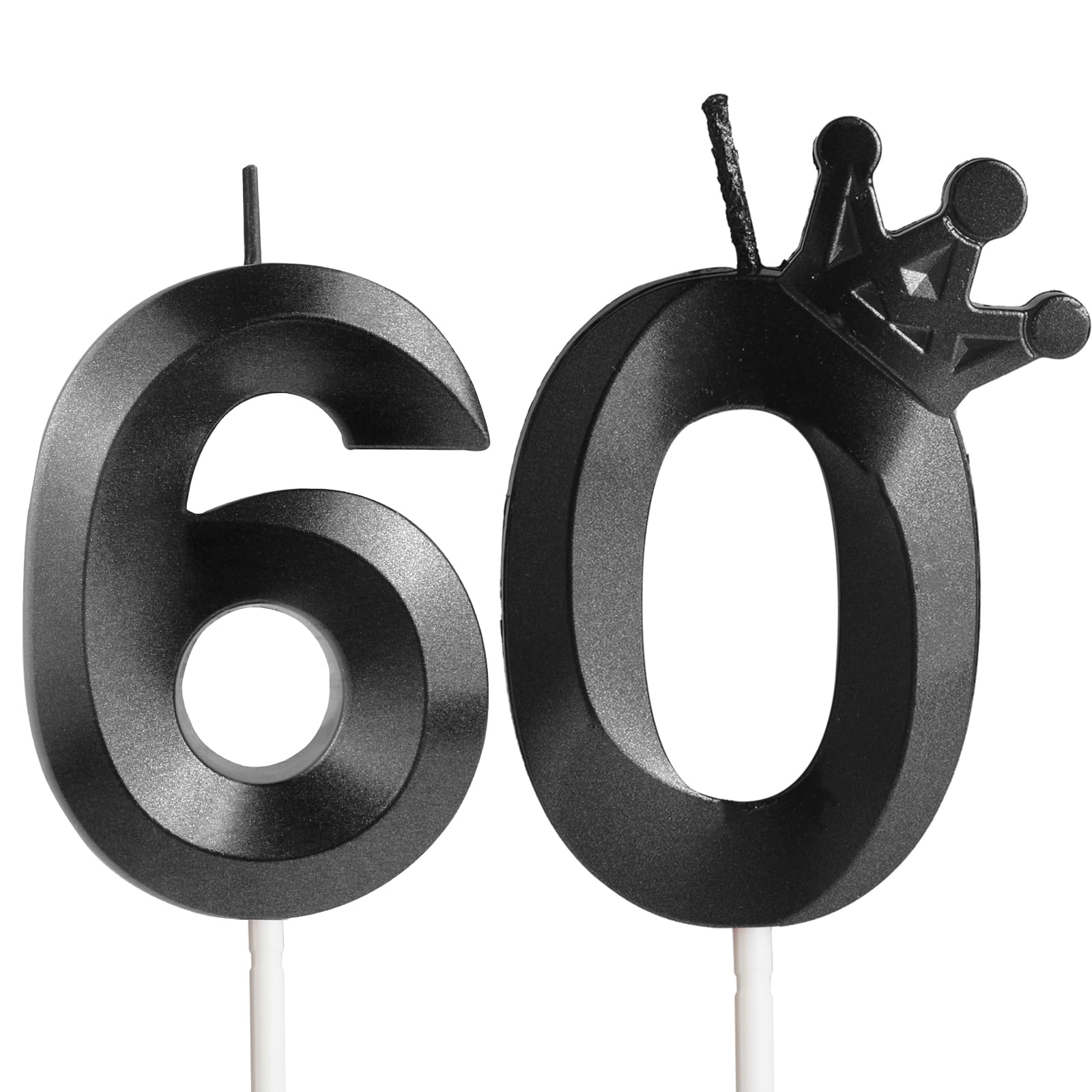 Geburtstagskerzen Zahlen 60, Geburtstagsdeko 60 Jahr Männer Frauen, Corona Kerzen Geburtstag, Schwarz Personalisierte Geburtstags Party Tortendeko