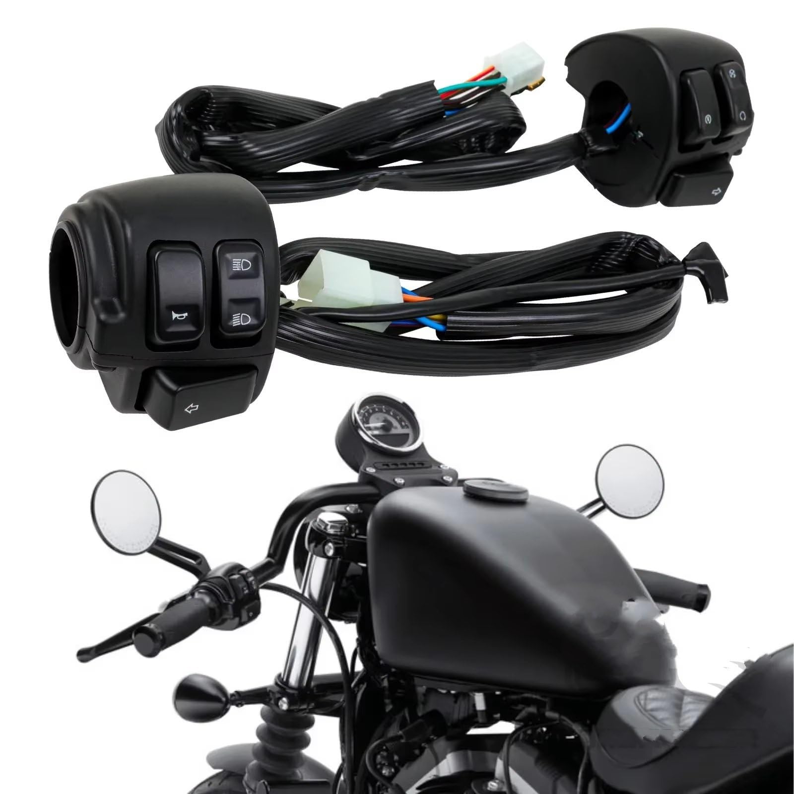 Interruttore Controllo Degli Indicatori Direzione Del Manubrio Nero Moto Da 1 "25mm Compatibile Con XL883 Per Sportster Per Dyna Per V-ROD Per Softail Blocco Comandi Moto(Black)