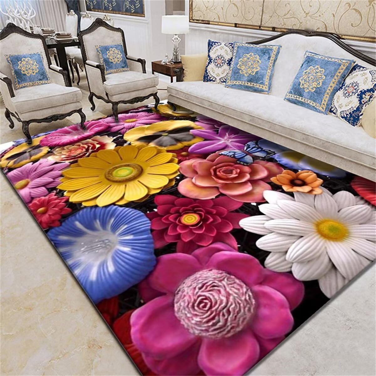 Tapis feuilles colorées antidérapant et facile à entretenir pour entrée 120x170