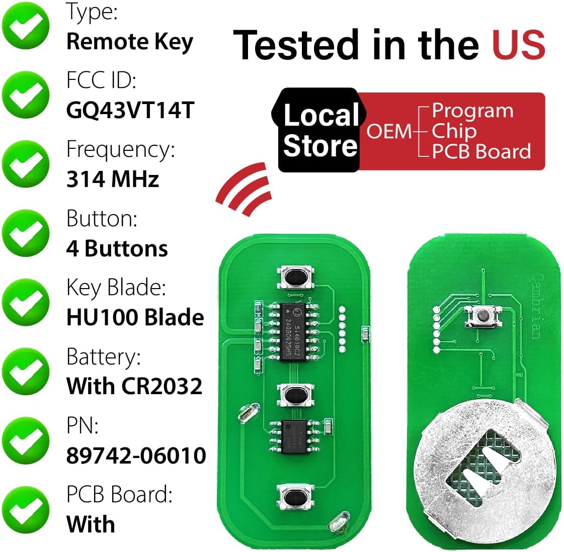 2 Keylessbest Replacement for Toyota Camry Solara Matrix Sienna Corolla Pontiac Vibe Key Fob Remote Control 2004 2005 2006 2007 2008 3 Buttons 314MHz GQ43VT14T,Black
