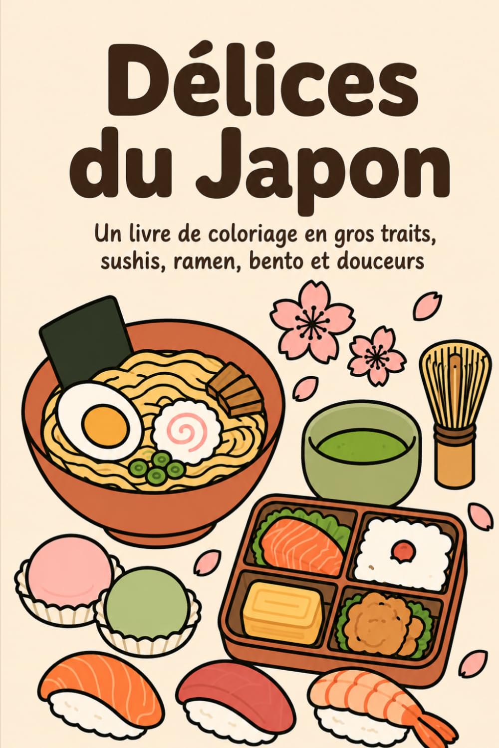 Délices du Japon : Livre de Coloriage Cuisine Japonaise Gros Traits: Sushis, ramen, bento, douceurs et gourmandises japonaises pour adultes
