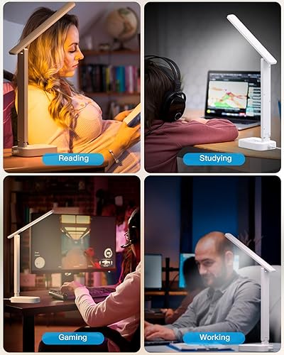 Miniatura 5 de One Beat Tira de alimentación de lámpara LED de escritorio pequeña de 5 pies, 3 tomas, 4 puertos USB (2 USB C), 4 modos, 5 niveles táctiles, hogar,