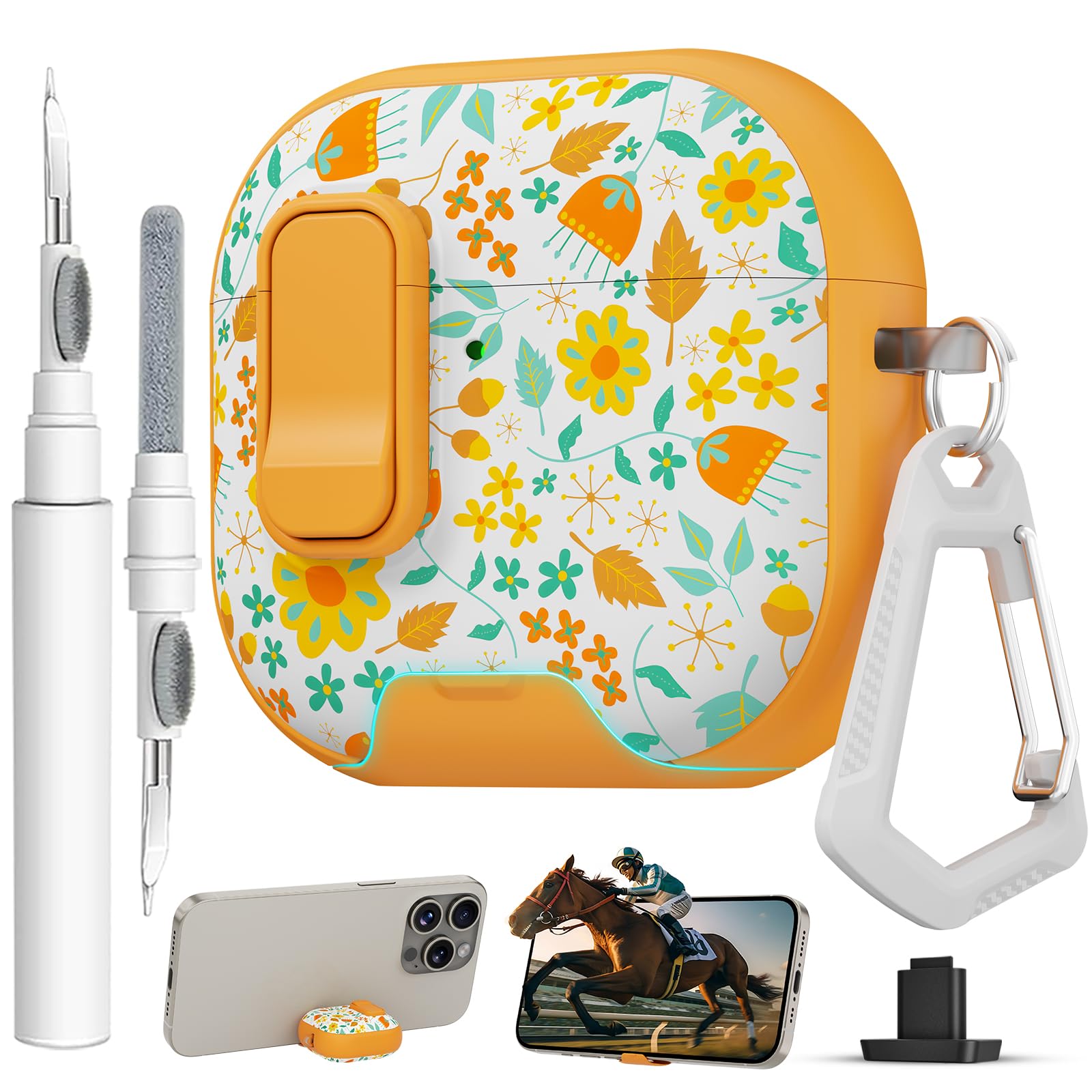for AirPods 4 Case with Safty Lock &amp; Phone Stand,Cute Floral Pattern Style