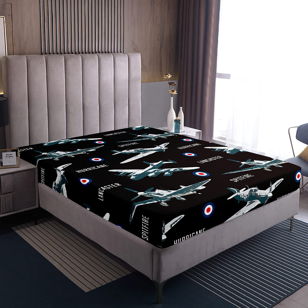 Loussiesd Aircraft Fitted Bed Sheets 100% Polyester Soft and Comfortable Sheets Machine Washable Breathable Fabric Double(135x200+30cm) Cartoon Airplane Only Bedsheet No Pillowcases