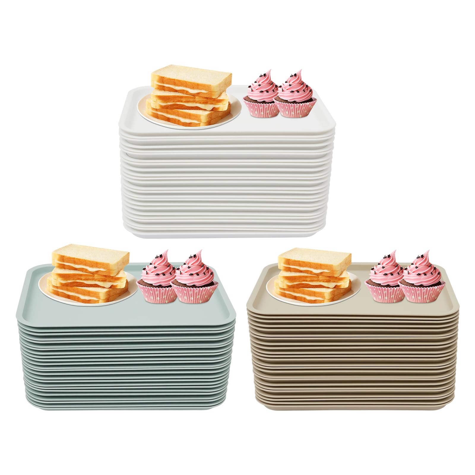 Fast Food - Vassoio da portata 72 pezzi, per gastronomia, caffetteria, superficie antiscivolo, infrangibile e lavabile in lavastoviglie, 36 x 27 x 2 cm, colore: Blu/Cachi/Bianco