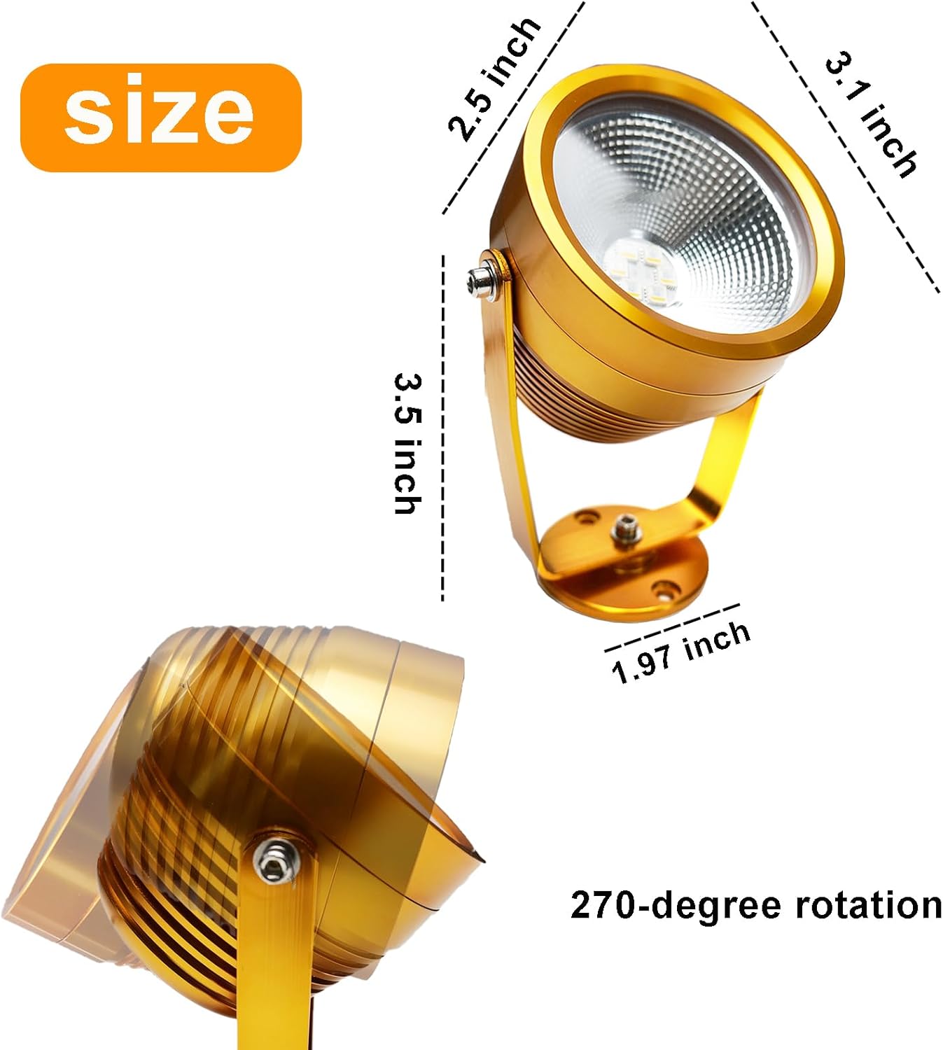 RGB Outdoor Spotlight with Remote Control, 16 Colors & 4 Dynamic Modes, IP67 Waterproof,270° Adjustable Angle Landscape Flood Light for Tree, Plant, Patio, Holiday Decoration（Golden）