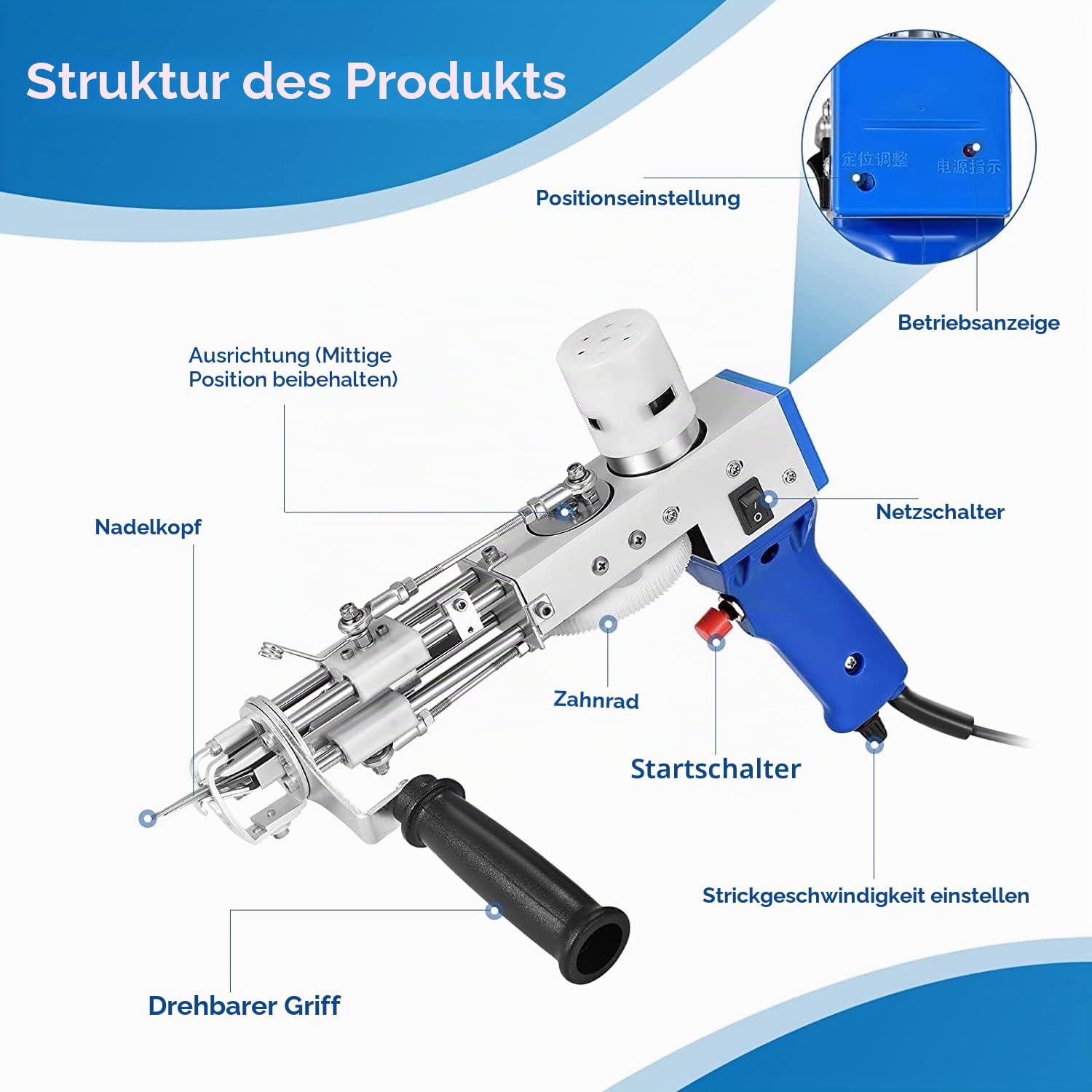 Aomdom Tufting Gun Cut Pile 7-21 mm Rug Machine 5-40 Stiche/Seg Einstellbare Geschwindigkeit