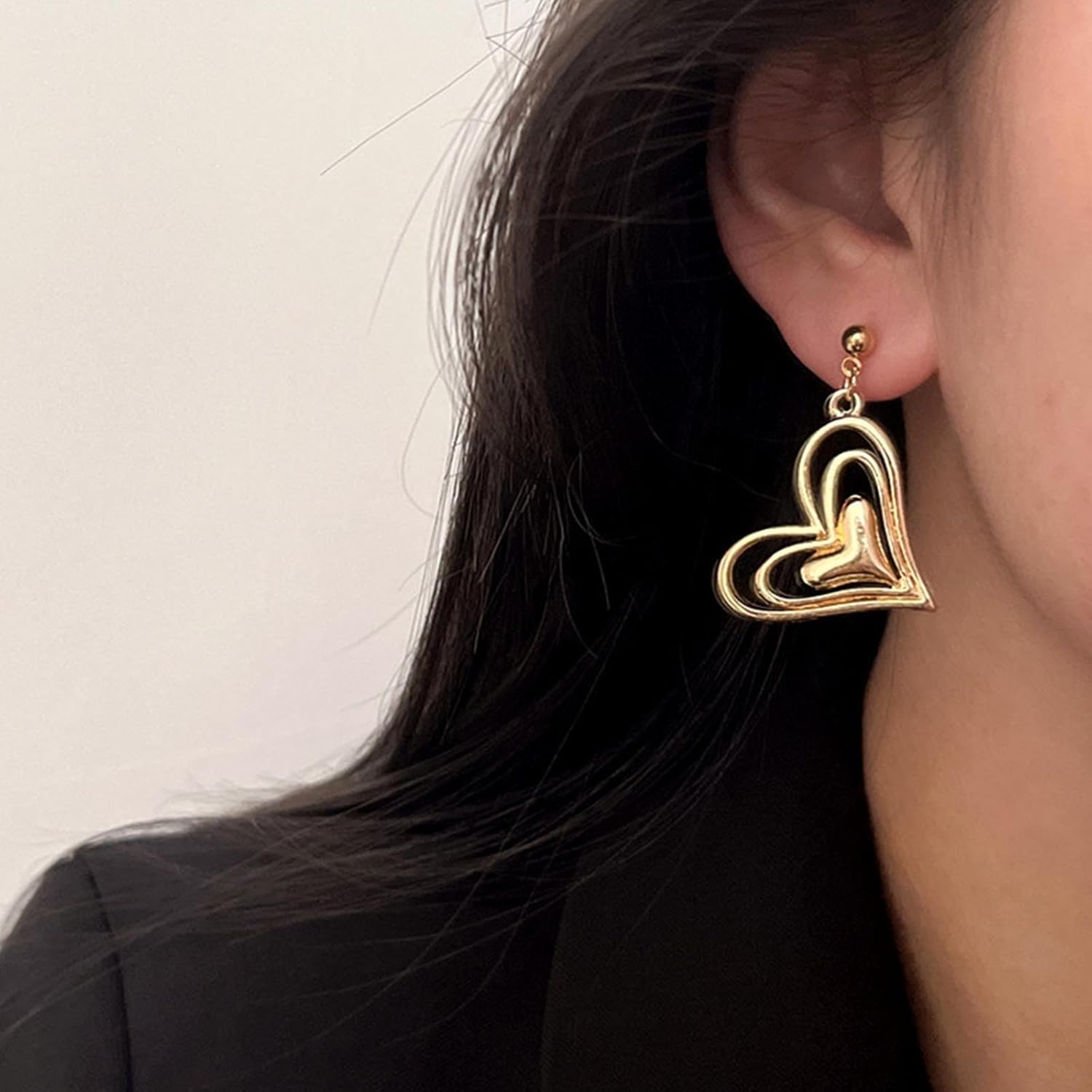 Boho Large Heart Drop Earrings Gold Heart Hoop Dangle Earrings Vintage Open Heart Earrings Exaggerated Heart Love Stud Earrings Jewelry for Women - Image 5