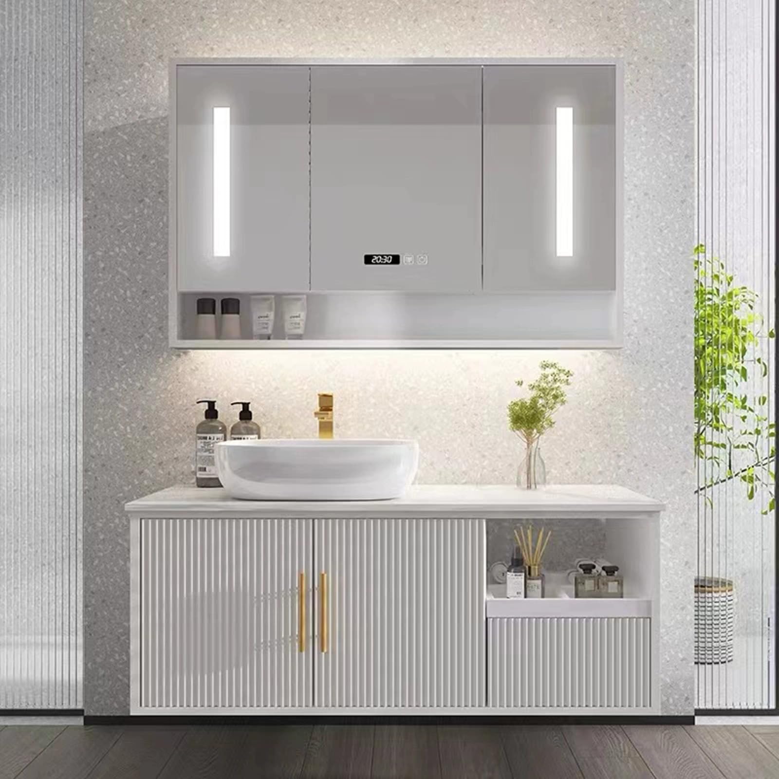 Set di Mobili da Bagno con Lavabo, con 1 Armadietto, Set di Mobili da Bagno Lavabo con MobilettoWhite,90cm/36in