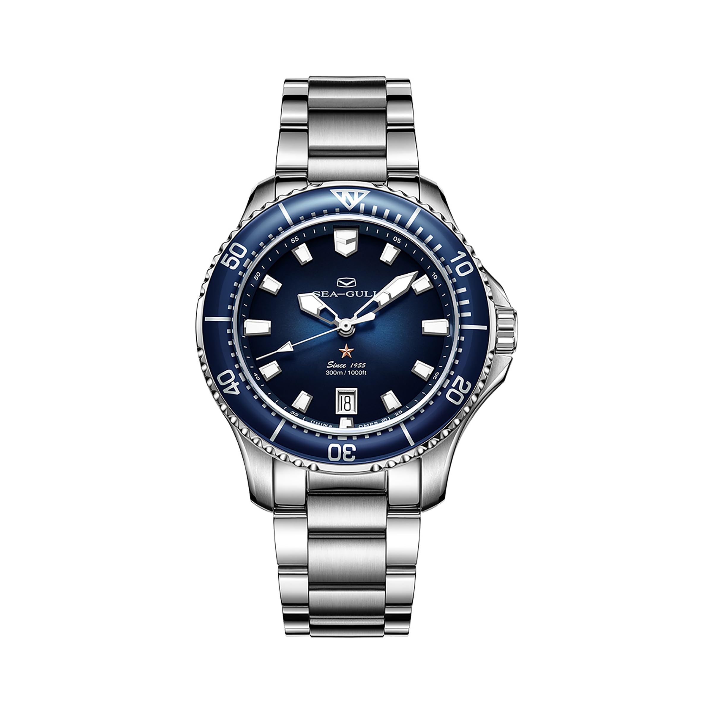 SEA-GULL Automatische mechanische Taucheruhr für Herren, Edelstahl, wasserdicht, Business-Kleid, leuchtender Kalender, Armbanduhren, 41 mm, Ocean Serie PRO