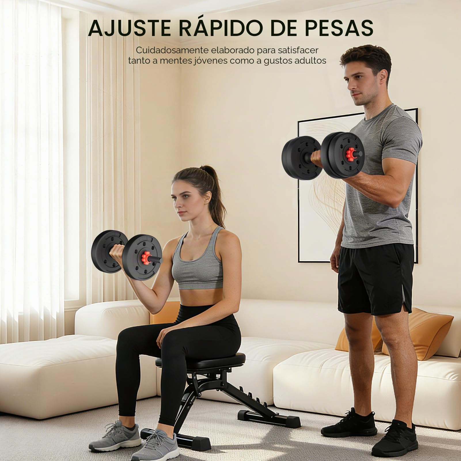 Mancuernas-Ajustables, Juego de Pesas con Barra Libremente Combinable con Barras ConexióN, 10/15KG Kit de Levantamiento de Pesas para Gimnasio en casa, Pesos Fitness para Hombres/Mujeres