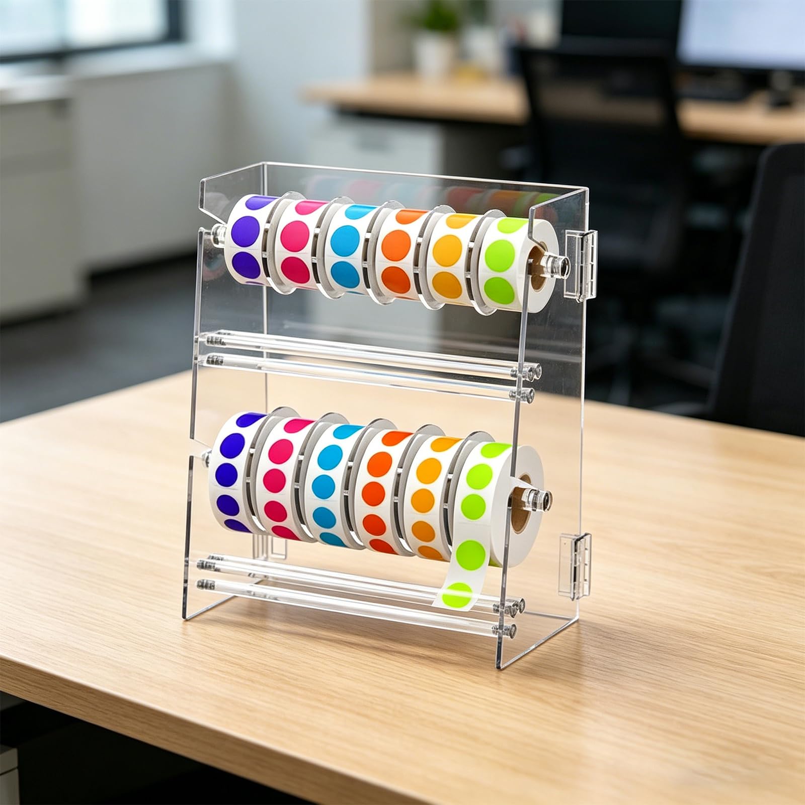 Scaffale per Dispenser Etichette con divisori Scaffale per Adesivi in ​​Acrilico Trasparente per Un ' organizzazione efficiente degli spazi Lavoro Supporto per Dispenser Etichette