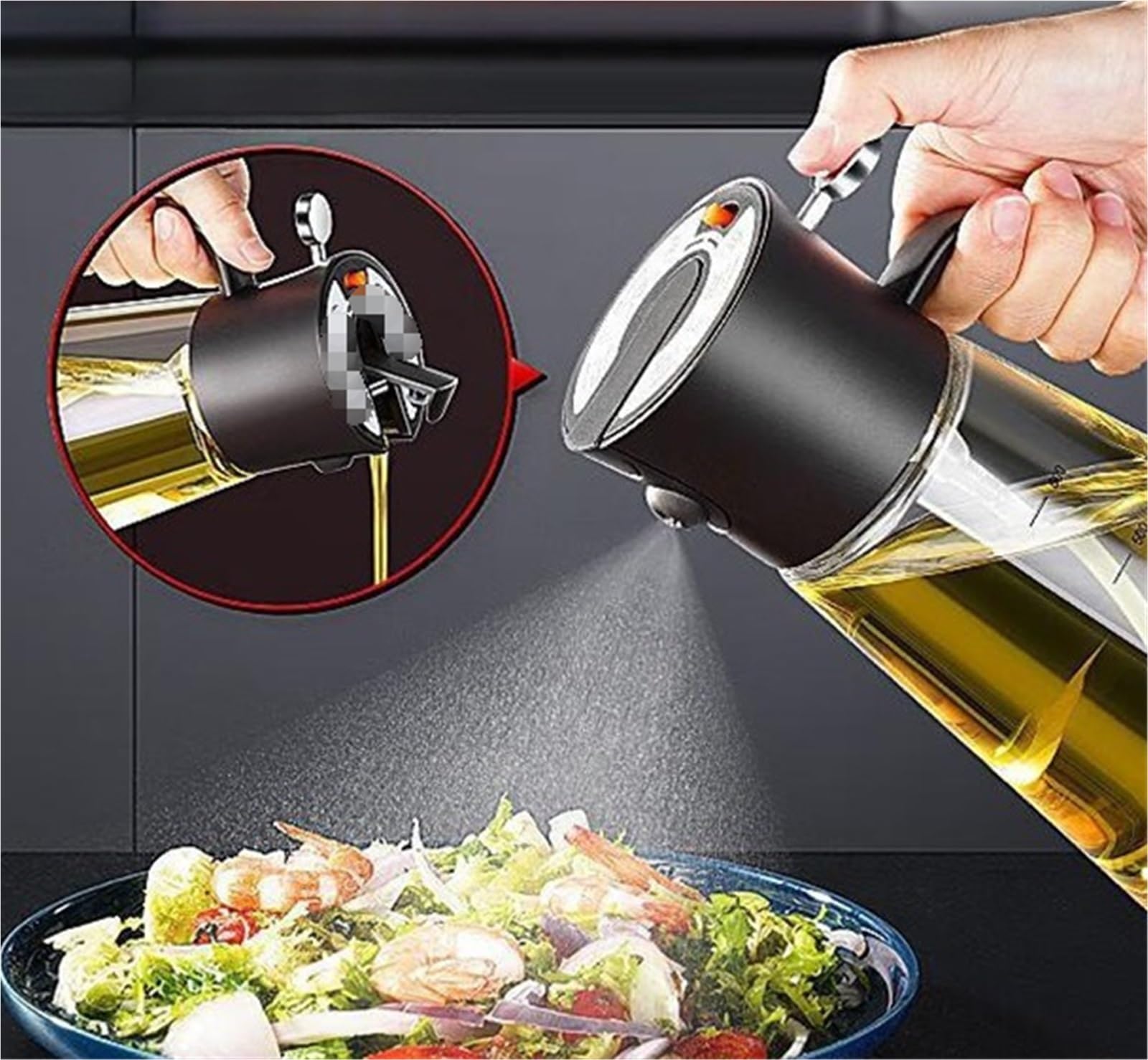 Ölsprüher Öl Sprühflasche 2 In 1 Olivenöl Sprayer Push-Typ Öl Sprayer Geeignet for Kochen Salat Barbecue Ölsprüher für Speiseöl