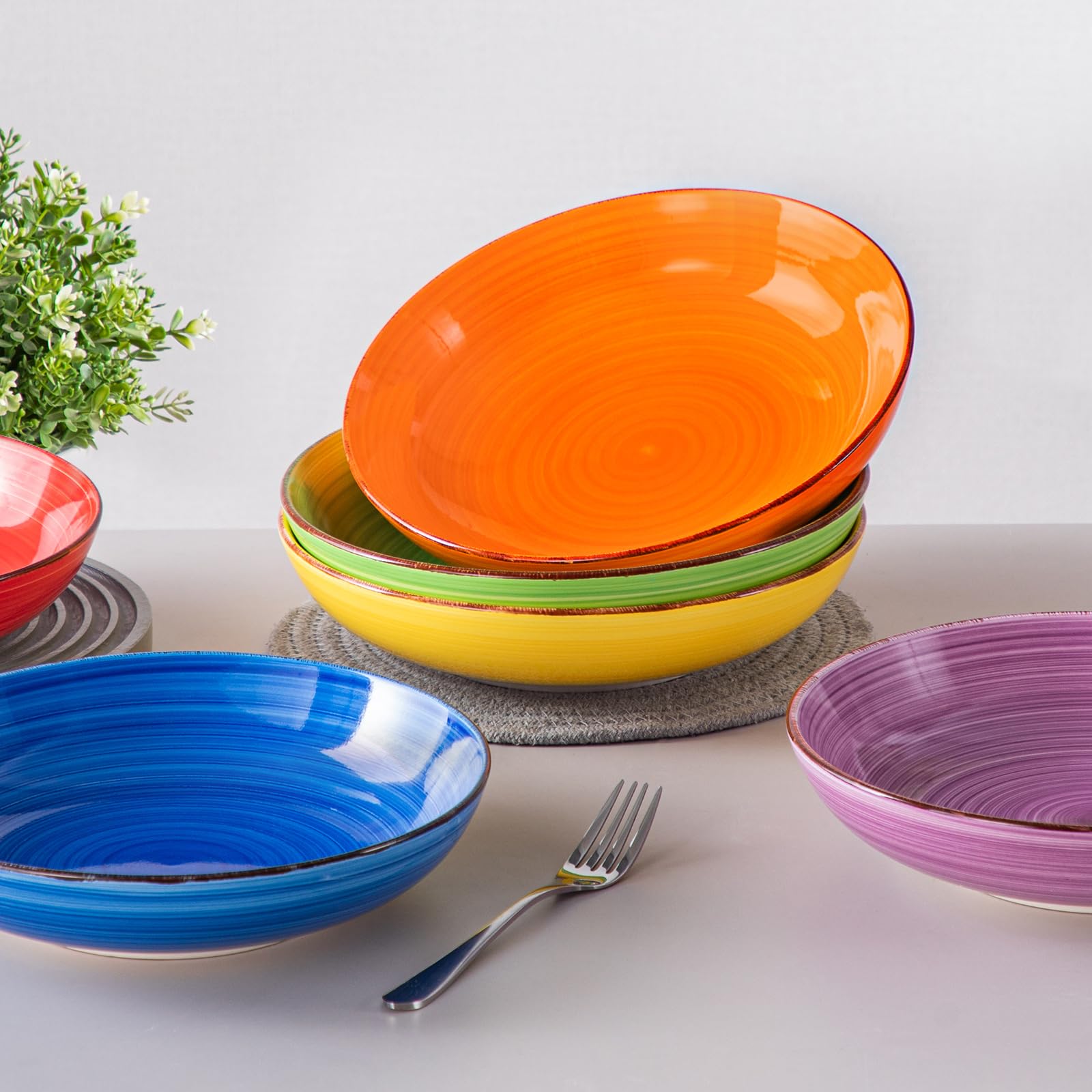 Vancasso Série BONITA Lot De 6 Bol à Pâtes En Grès De 50 Oz, 24.5cm