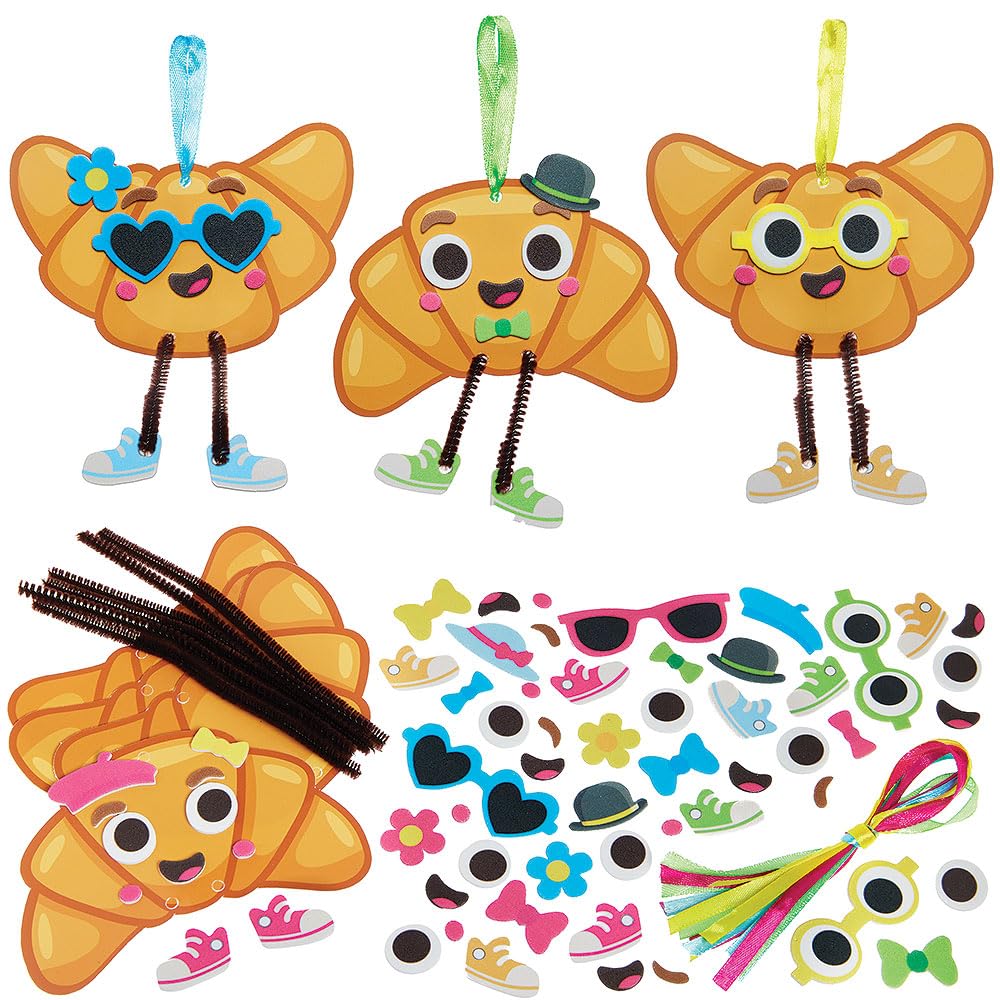 Baker Ross WA158 Croissant Mix & Match Decoration Kits - Pack of 8, Fun Foam Craft Kits with Pipe Cleaners for Kids