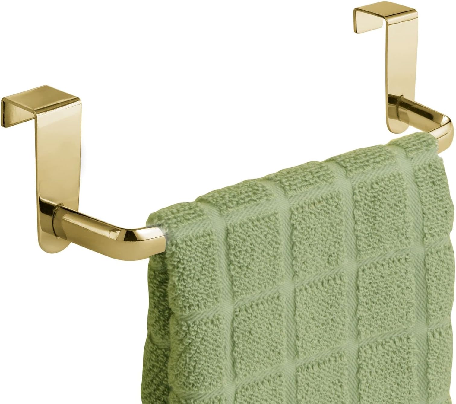 mDesign Steel Metal Wire Over Cabinet Towel Rack Storage Organizer - Hang on Cabinet or Door - Towel Bar Holder for Kitchen - Holds Hand Towels, Washcloths - Spira Collection - Soft Brass