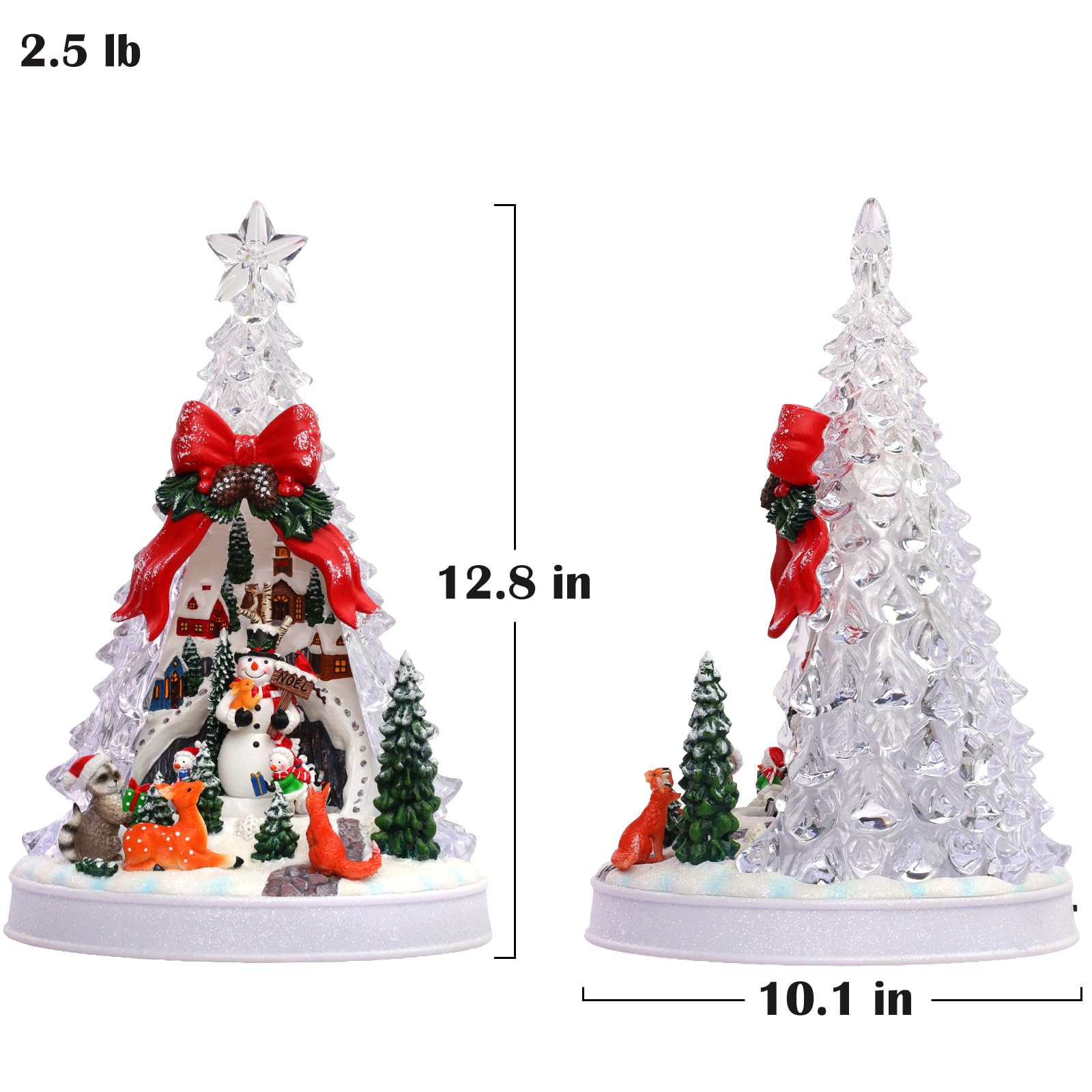 Priddop Escena de pueblo de Navidad, decoraciones navideñas para el hogar, regalos iluminados, música, USB/batería, figuras coleccionables de edificios (árbol de Navidad)