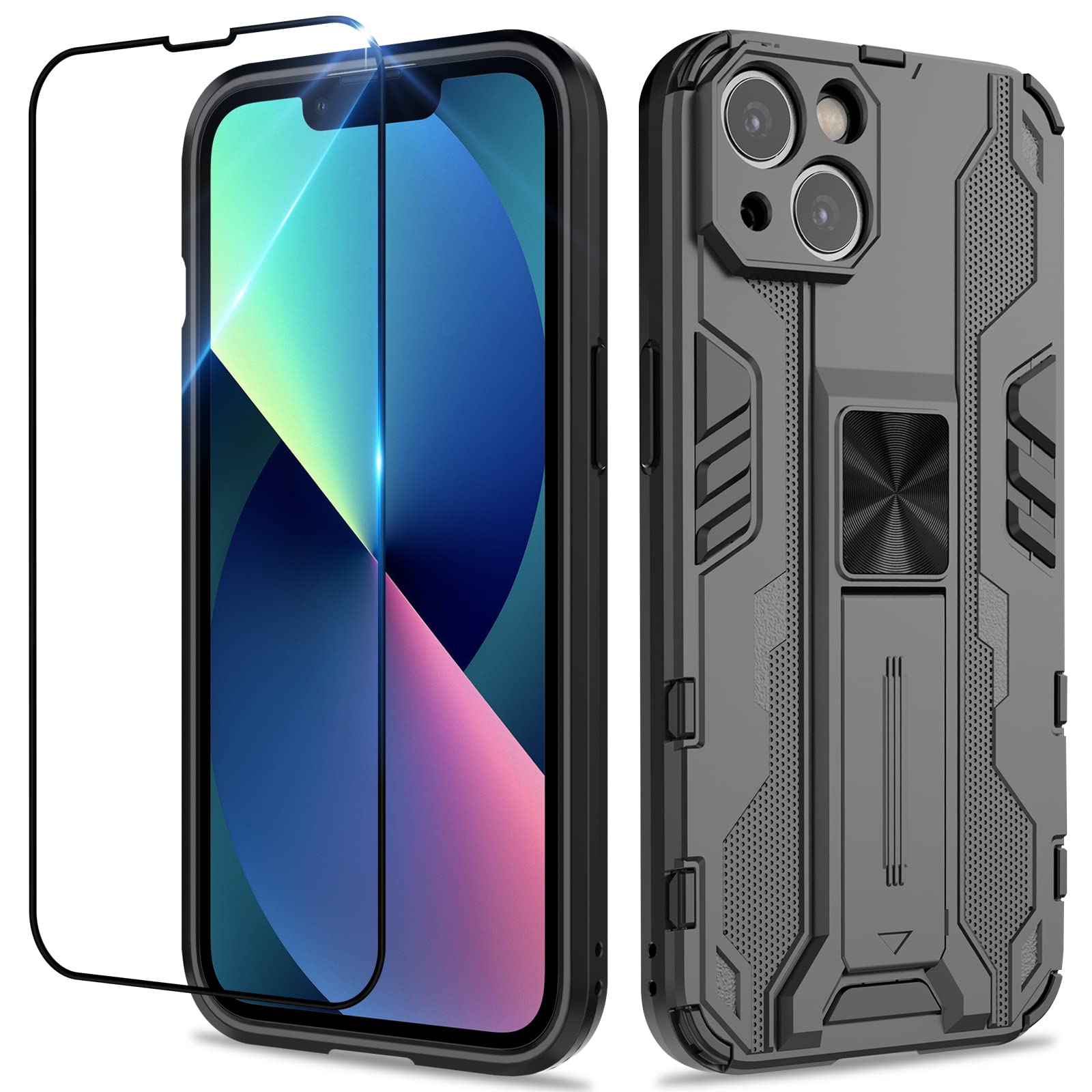 Funda para Samsung Galaxy A13 4G con Cristal Templado Protector Pantalla, Carcasa Antigolpes con Soporte anular metálico, Case Protectora de Grado Militar, Negro — view 278