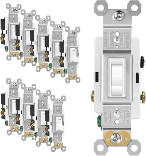 ECOELER 3-Way Toggle Light Switch, Single Pole/3-Way 15A 120/277V Self-Grounding White - 10 Pack for Home & Commercial