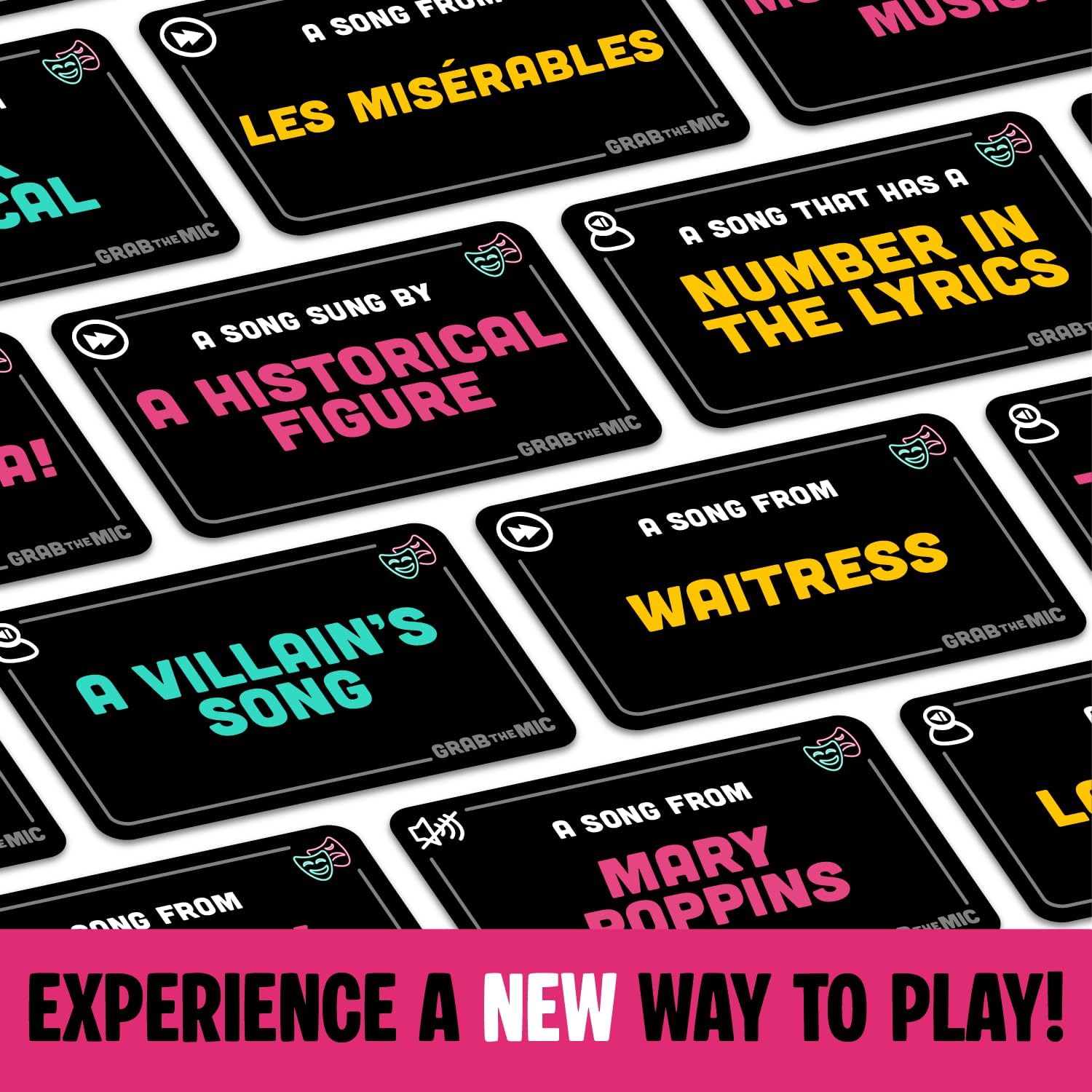 Lucky Egg Grab The Mic Musicals Expansion - Expansion Cards ONLY- Base Game Required - 50 New Musicals Challenges Games for Bad Singers, Family Karaoke Board Game 8+ Ages, 2-15 Players