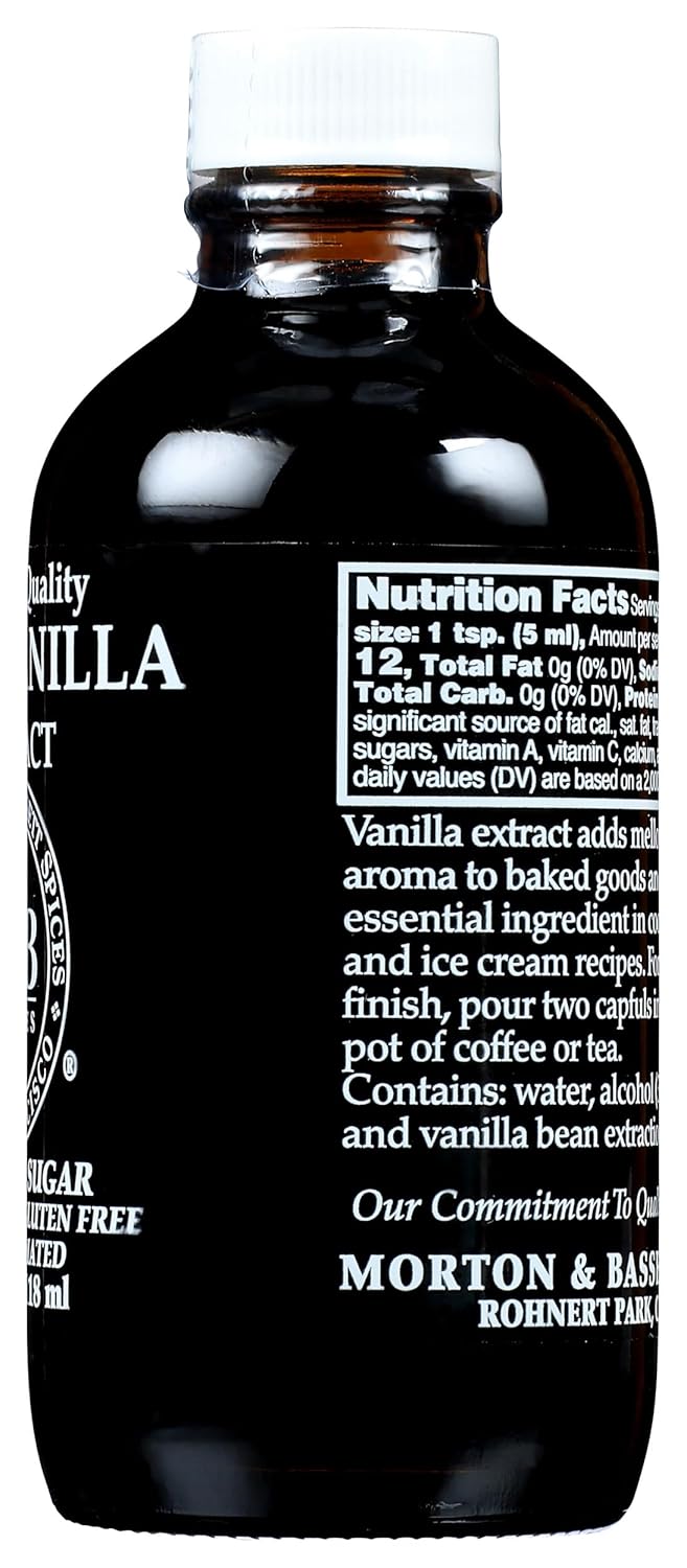 Morton & Bassett Pure Vanilla Extract, 4 fl oz – No Artificial Additives, Non-GMO, Rich & Smooth Flavor for Baking, Desserts & Beverages
