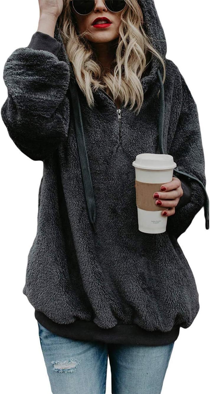Voopptaw Womens Warm Zip up Fleece Hoodie Fluffy Jumper Sweatshirt with Pockets