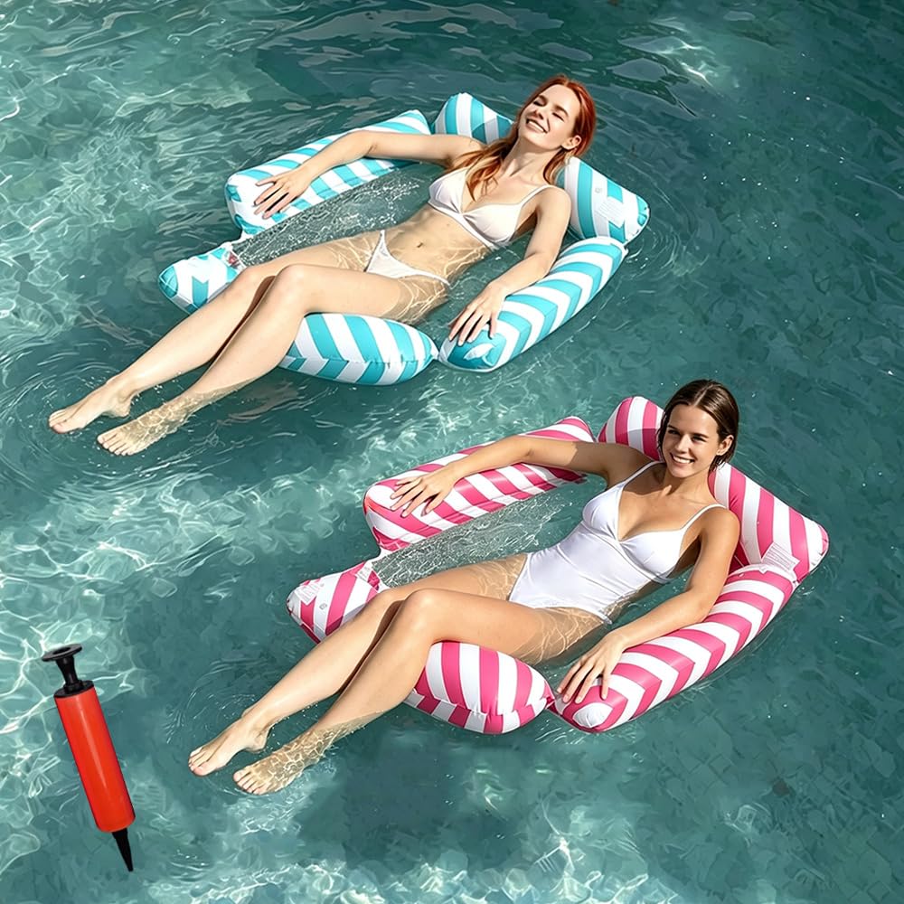 2 Pack Inflatable Pool Floats, Pool Float Water Hammock, 4 IN 1 Swimming Pool Floats Hammock, Floating Lounge, Water Sofa, Pool Float Chair for Swimming Pool, Beach