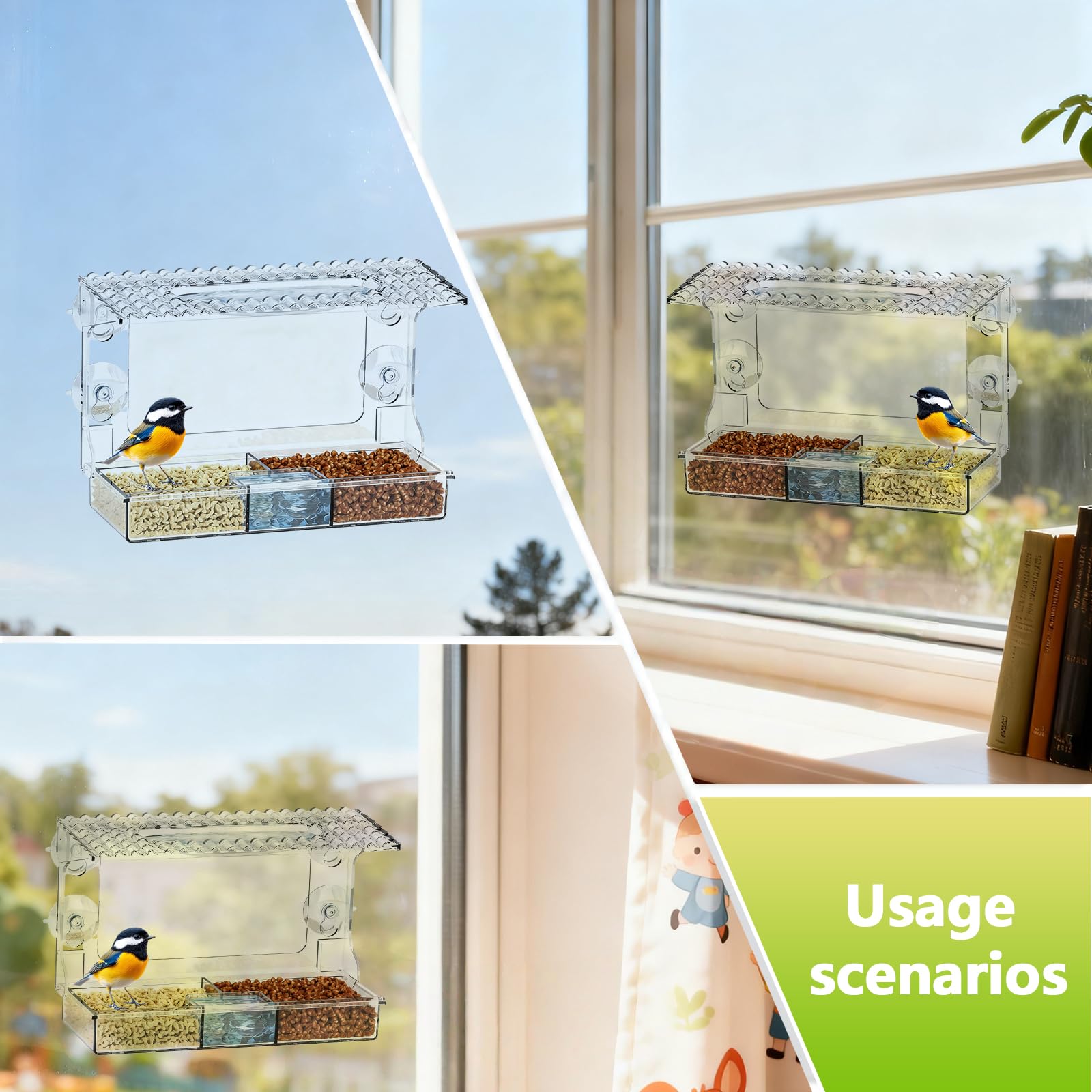 Mangeoire À Oiseaux Transparente, Window Bird Feeder, Ventouses 25*10*16 CM, Amovibles Exterieur