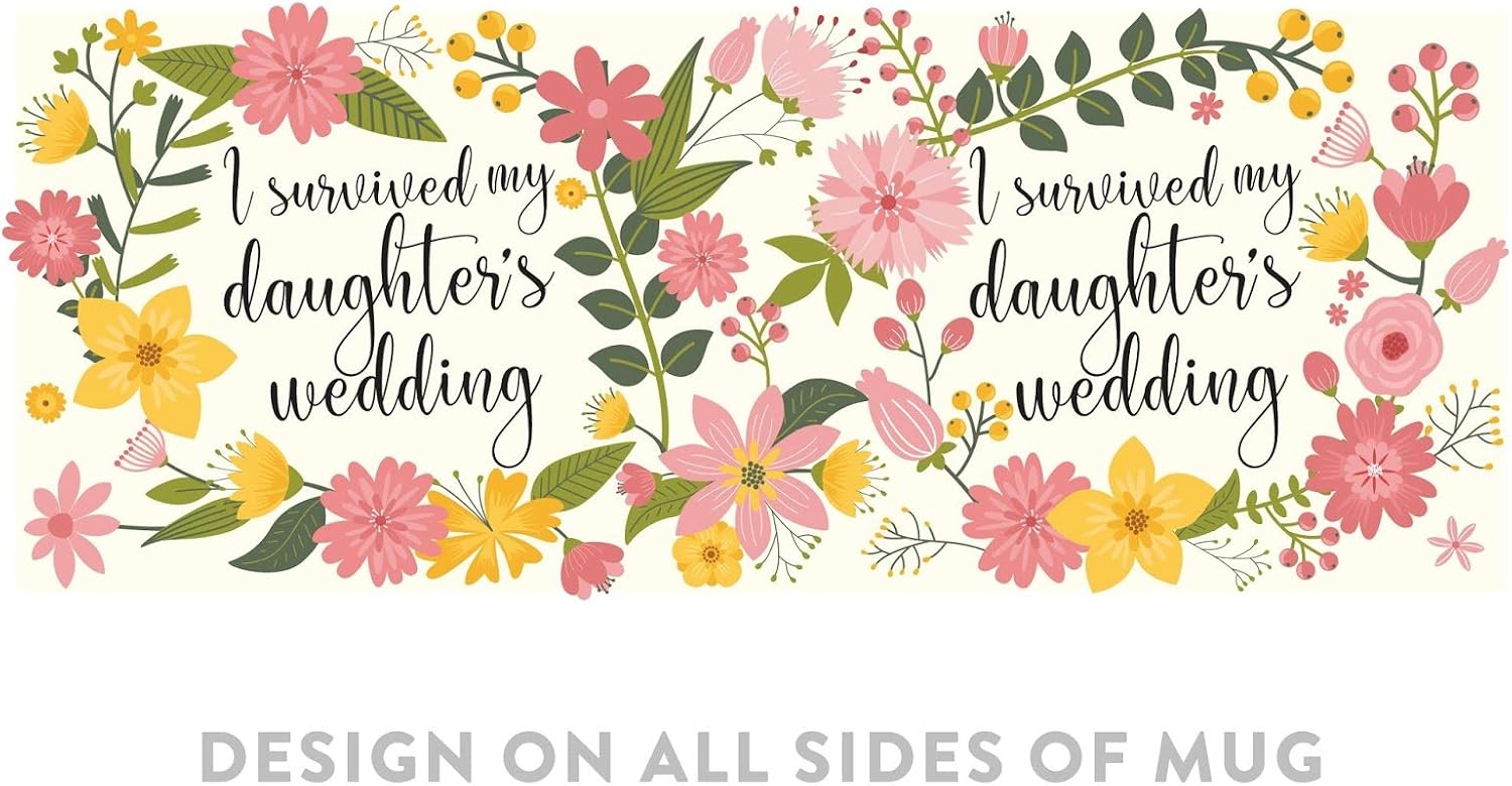 Andaz Press 11oz. Wedding Party Coffee Mug Gift, Vintage Bohemian Floral Flowers, I Survived My Daughter's Wedding, 1-Pack, Bridal Shower Engagement Birthday Christmas Gift for Mother in Law