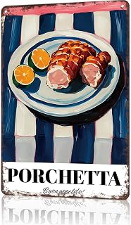 FANPOK Funny Vintage Metal Sign Retro Porchetta Poster Wall Art for Home Living Room Office Bar Decor 8X12inch