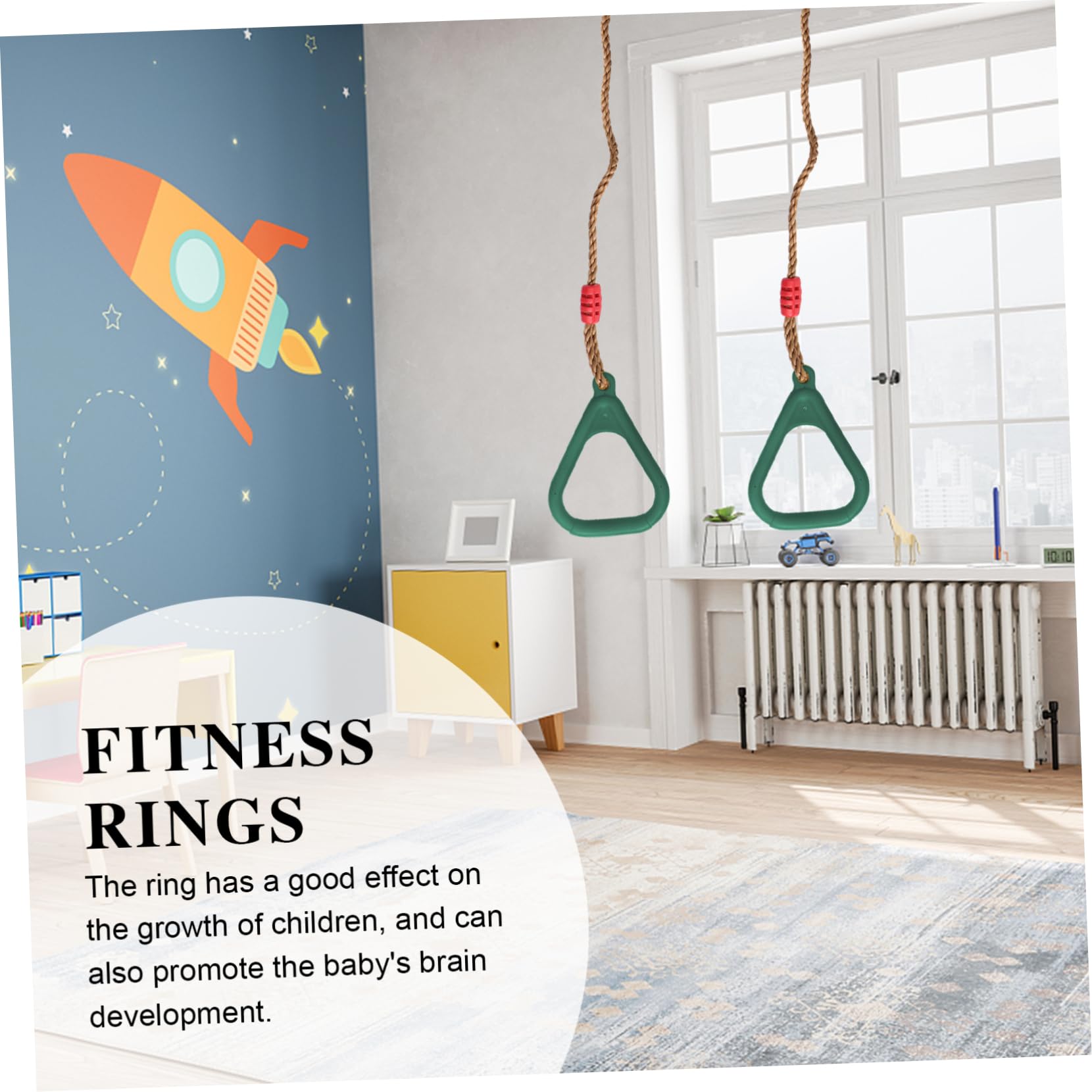 BCOATH 1Pair Fitness Gym Rings Safe Indoor Pull Up Training Handles for Boys and Non Slip Design Supports for Core Strength and Muscle Development