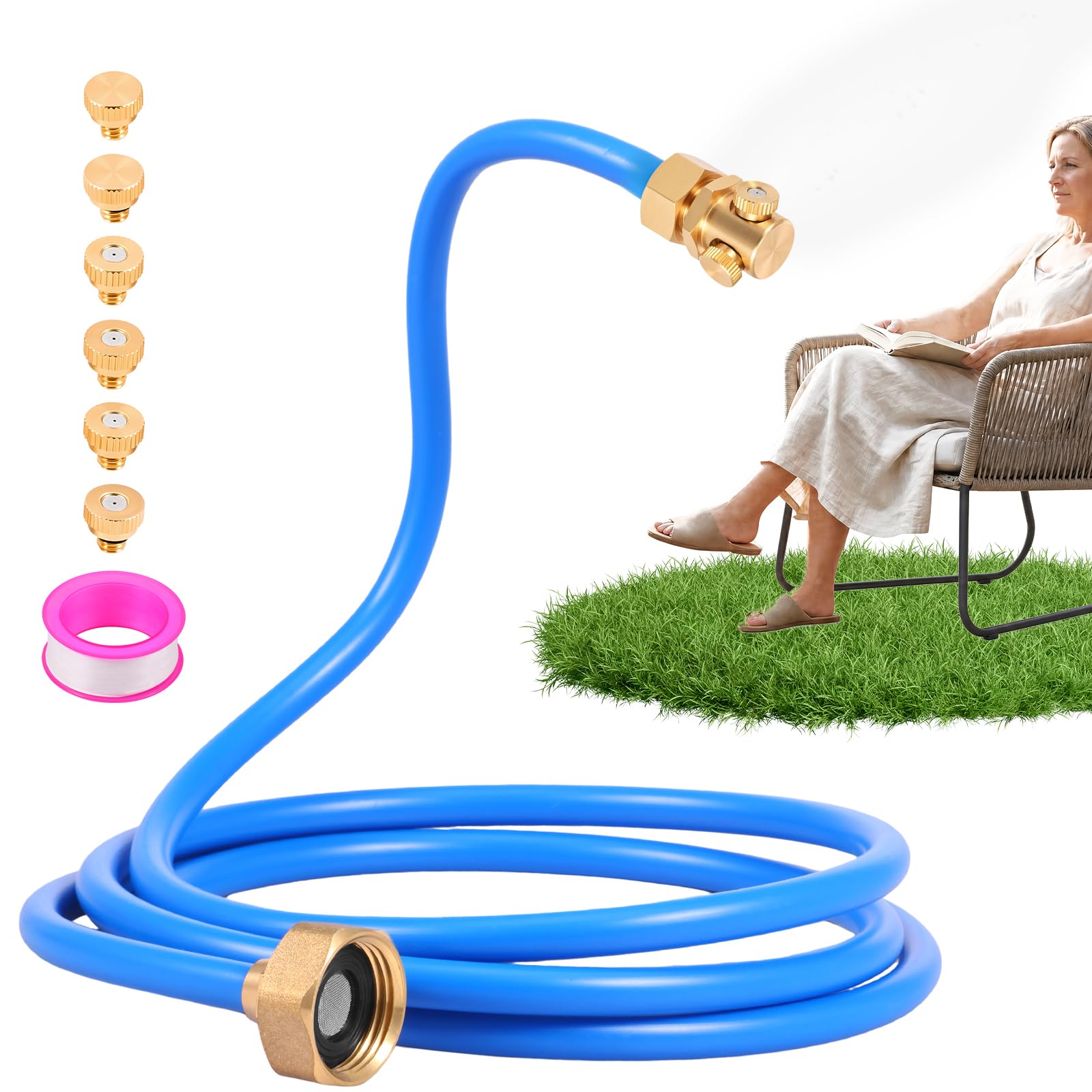 Lulobtg Blue Adjustable Standing Misters For Outside Patio, 3-In-1 Flexible Portable Water Mister Cooling System With Anti-Clogging Brass Nozzles, Outdoor Hose Mist Sprinkler For Garden, Trampoline, Pool & Bbq