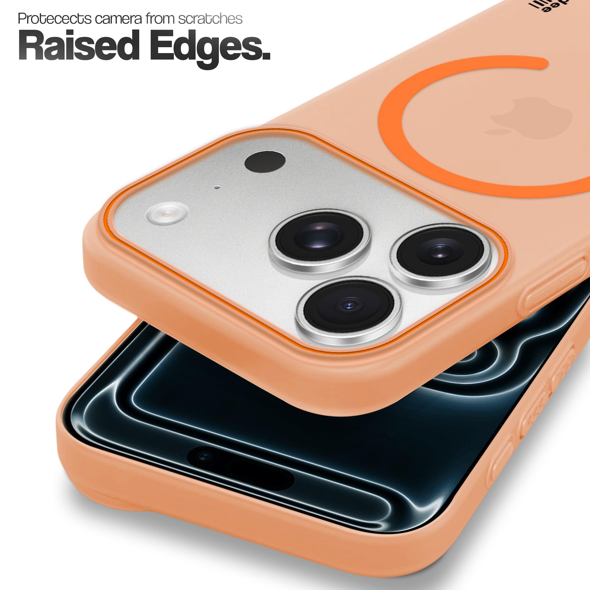 DL3 Mobilak Case Back Cover for iPhone 17 Pro Max, Sleek Frosted Translucent Back Only Compatible with Wireless Magnetic Accessories | Anti-Scratch Shockproof Phone Case (Orange)