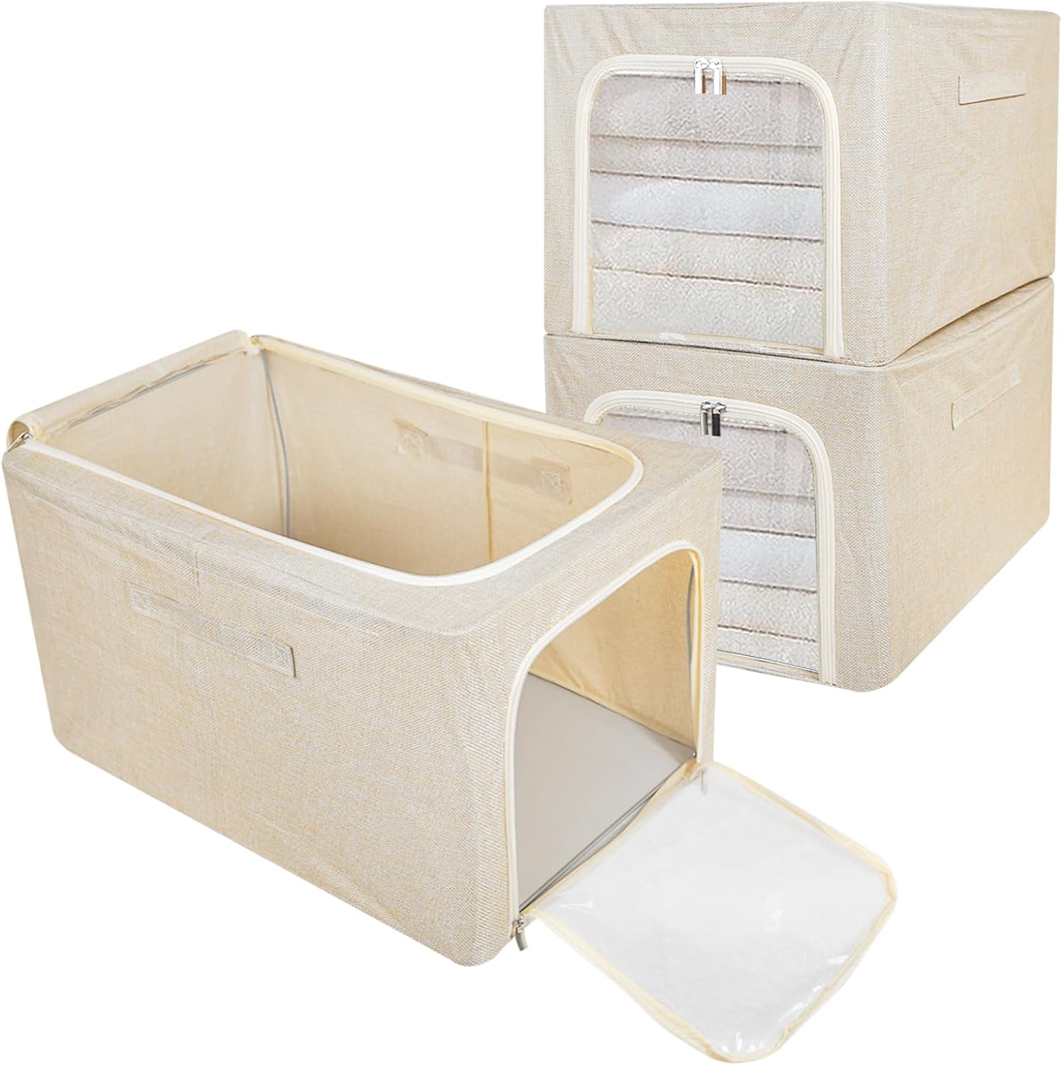 55L Clothes Storage Bag, Collapsible Storage Box, Stackable Metal