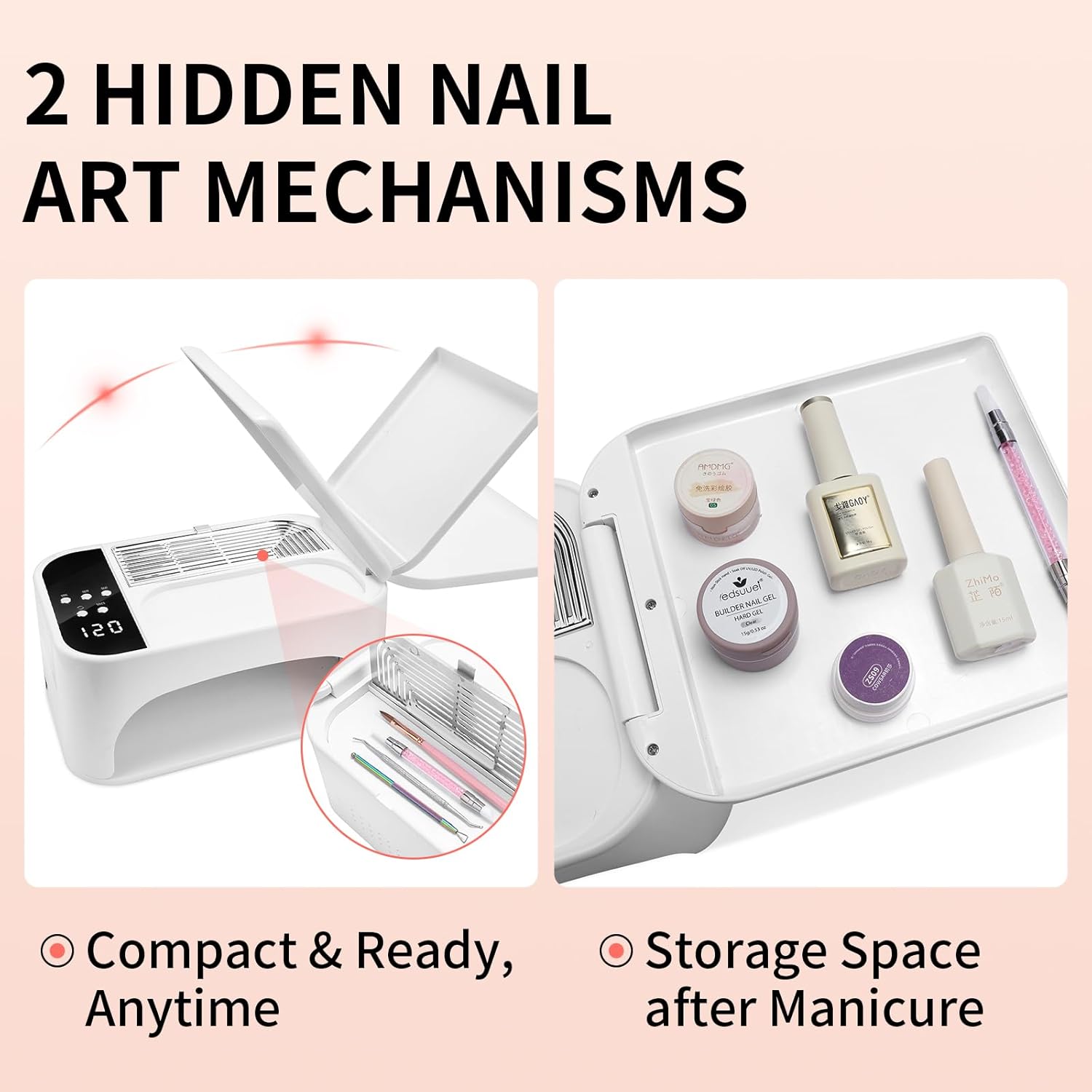 288W UV Nail Lamp LEDSUUEI, 3-in-1 Multifunction UV Lamps for Gel Nails 4 Timer Setting, Number Reverse Display Pro LED Nail Lamp 108 Beads Fast UV Light for Gel Nails Polish, Built-in Storage Space