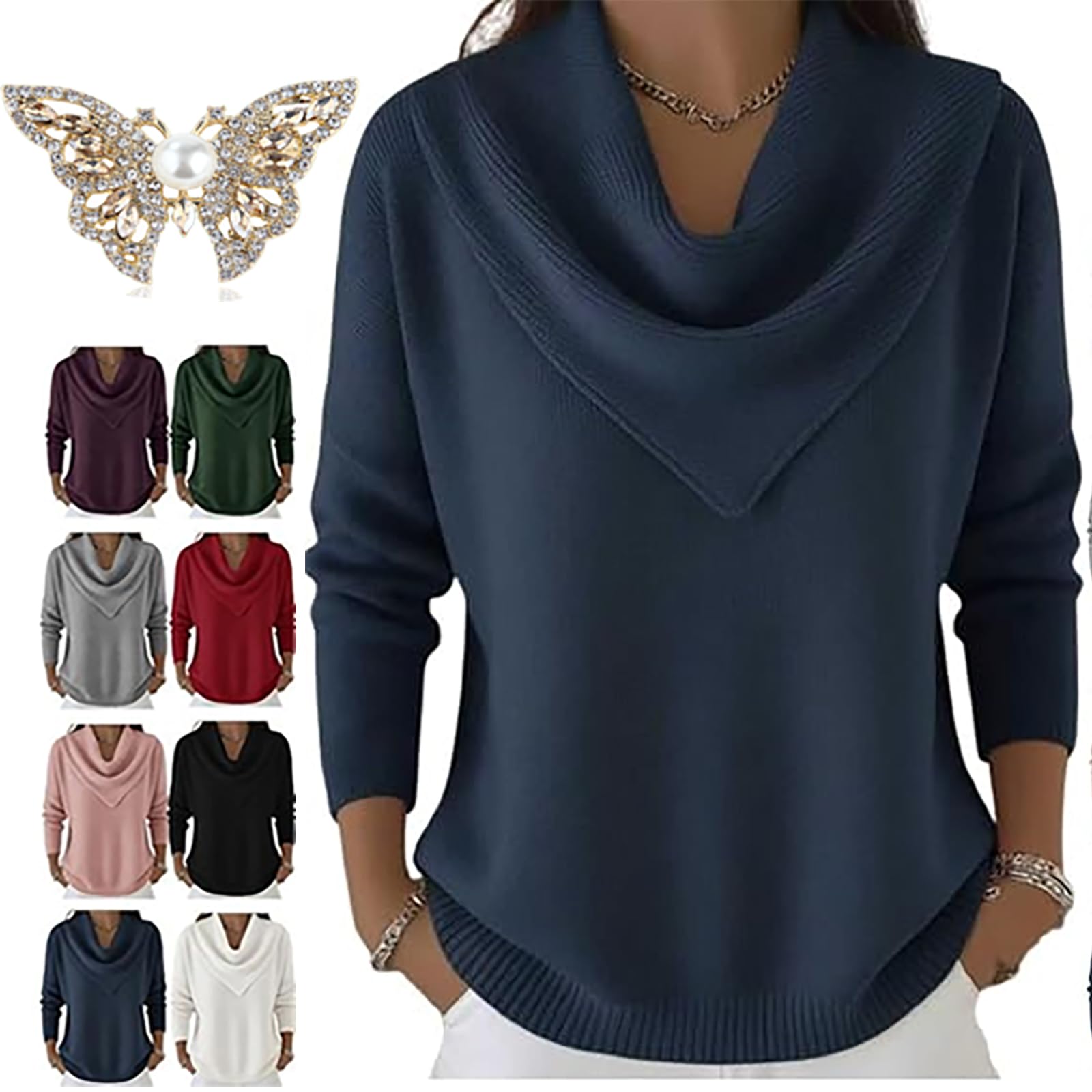 2026 New Retro Elegant Soft Triangle Neck Solid Color Sweater Top Long Sleeve Knit Clothes Casual Winter Pullover
