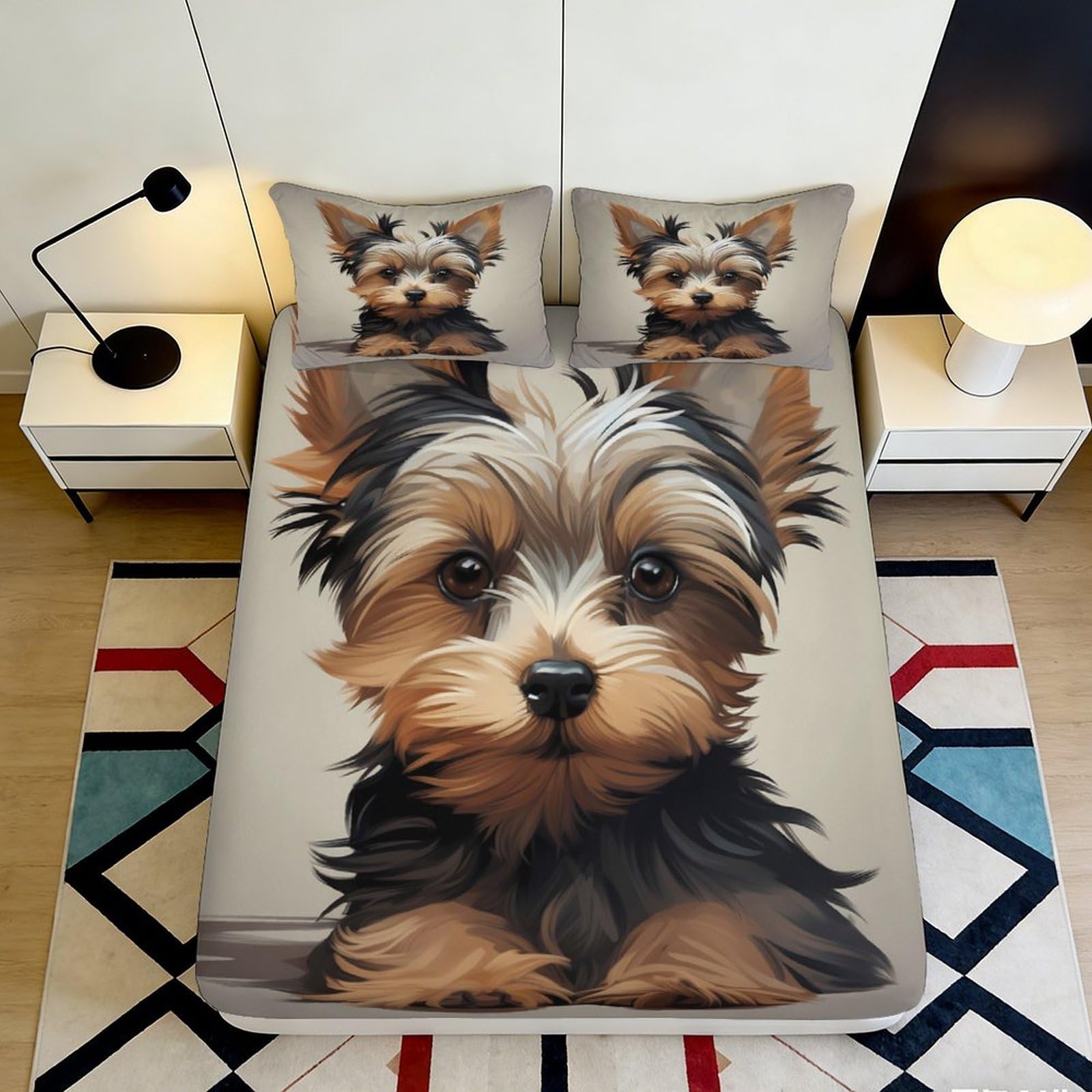 3D Printed Yorkshire Terrier Fitted Sheet Microfiber Soft Bedroom Decor, Dog Pattern Mattress Cover for Home Dorm 90x200x25cm